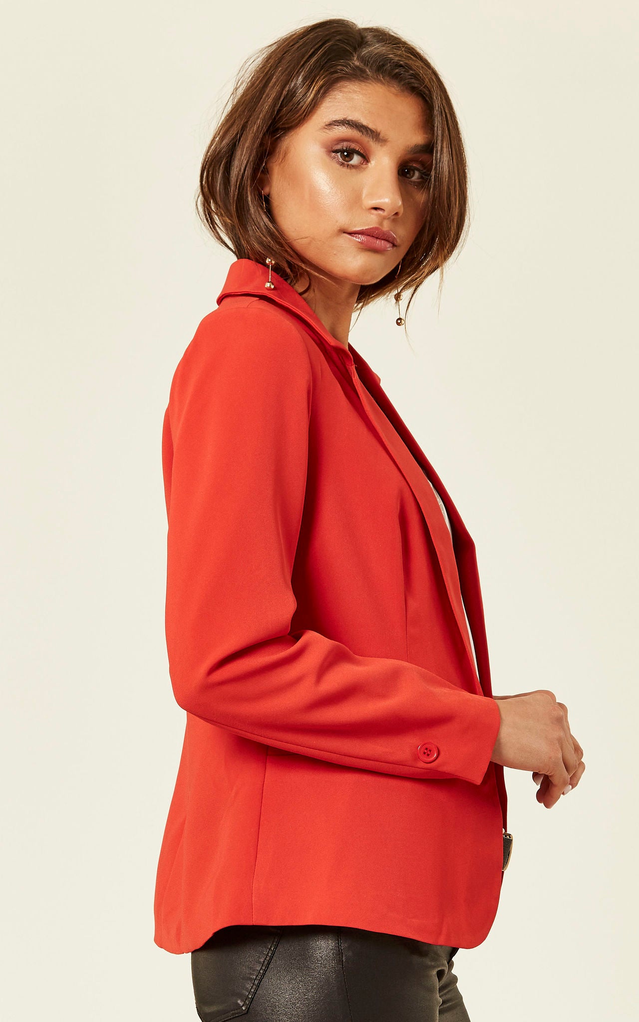Red Long Sleeve One Button Tailored Blazer