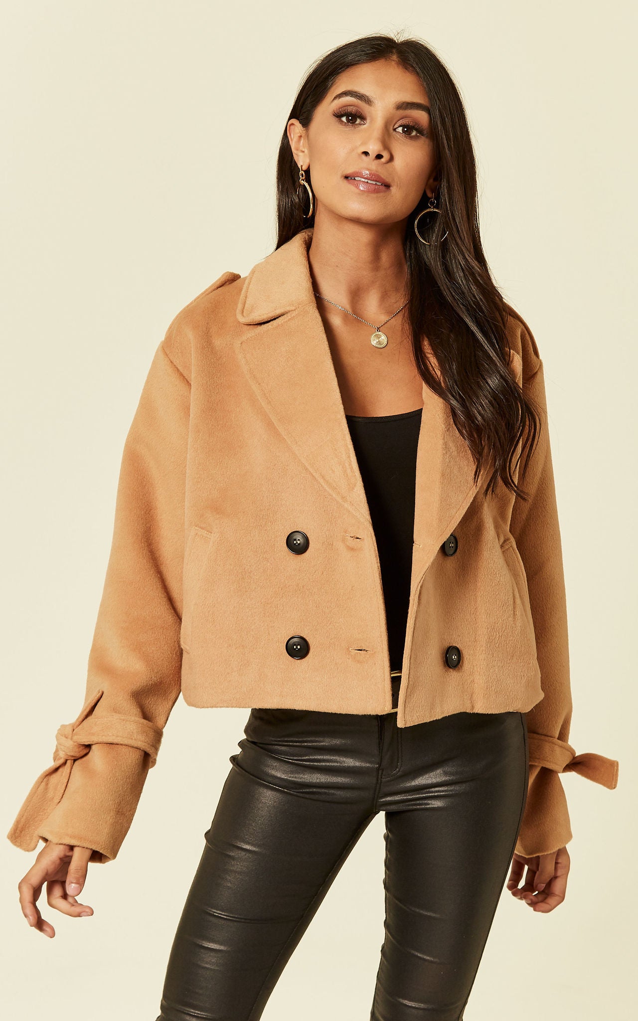 Camel Cropped Pea Coat