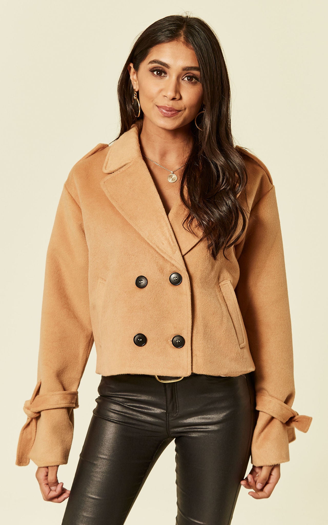 Camel Cropped Pea Coat