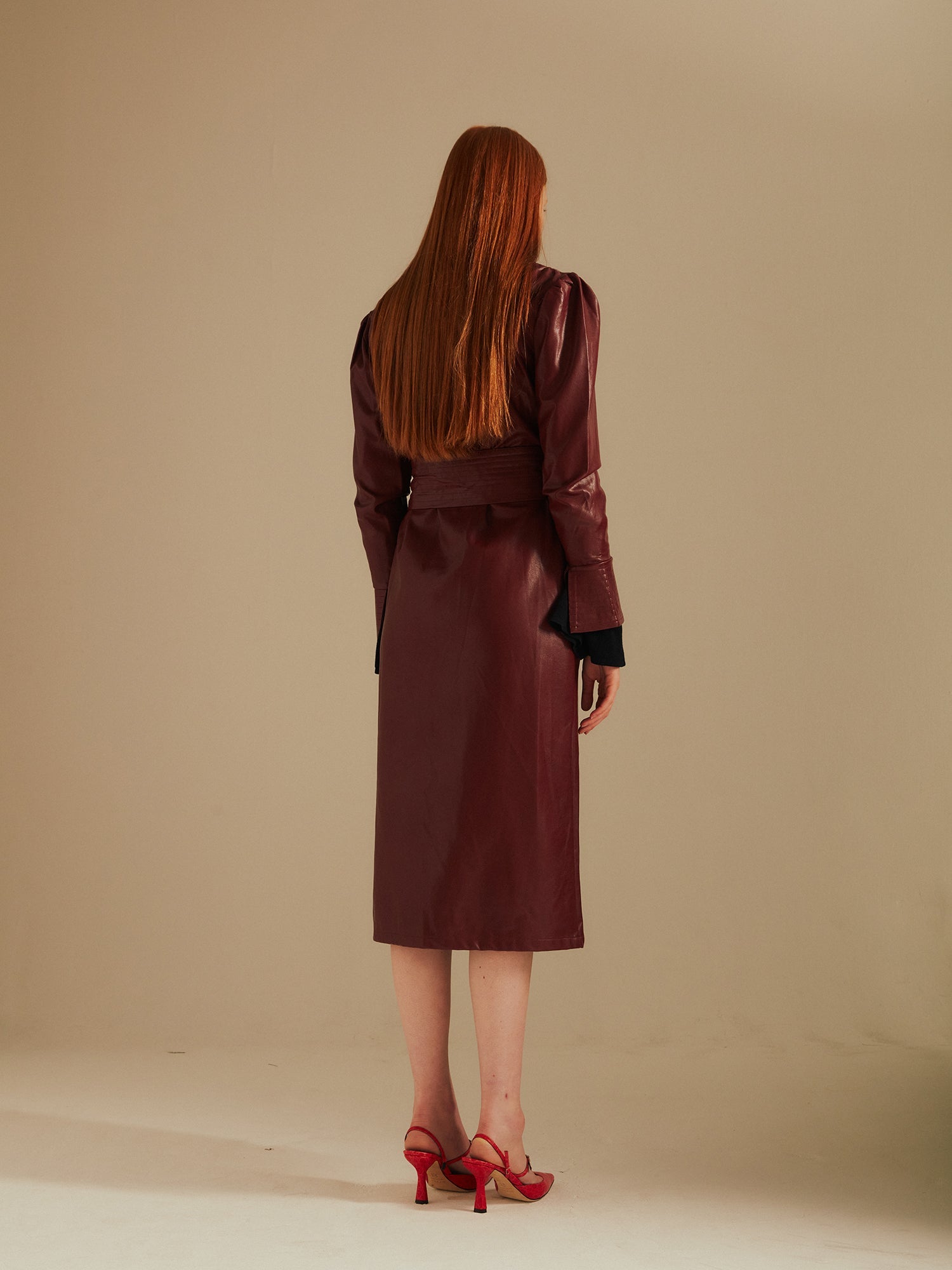 Keira Faux Leather Maxi Shirt Dress