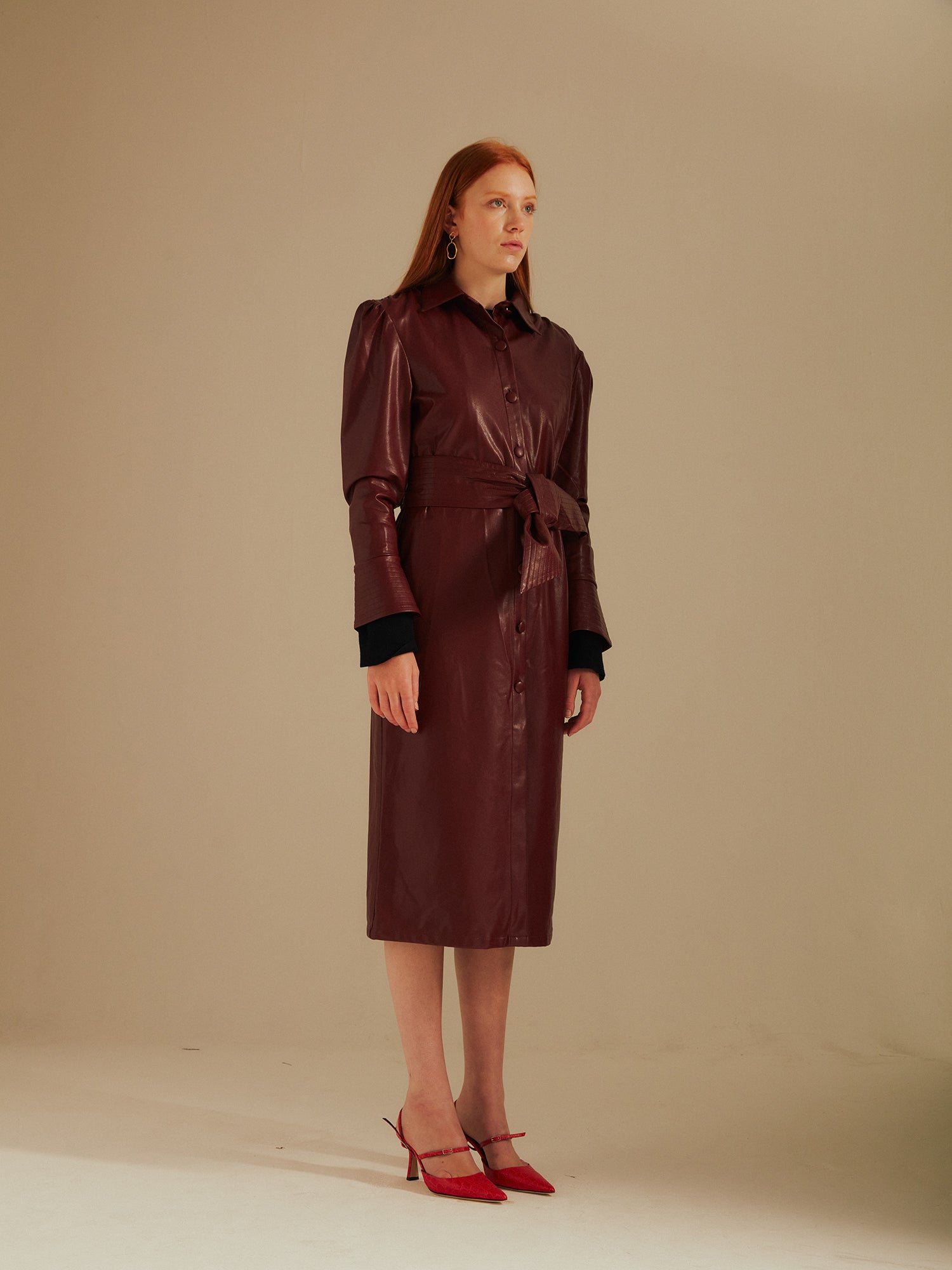 Keira Faux Leather Maxi Shirt Dress