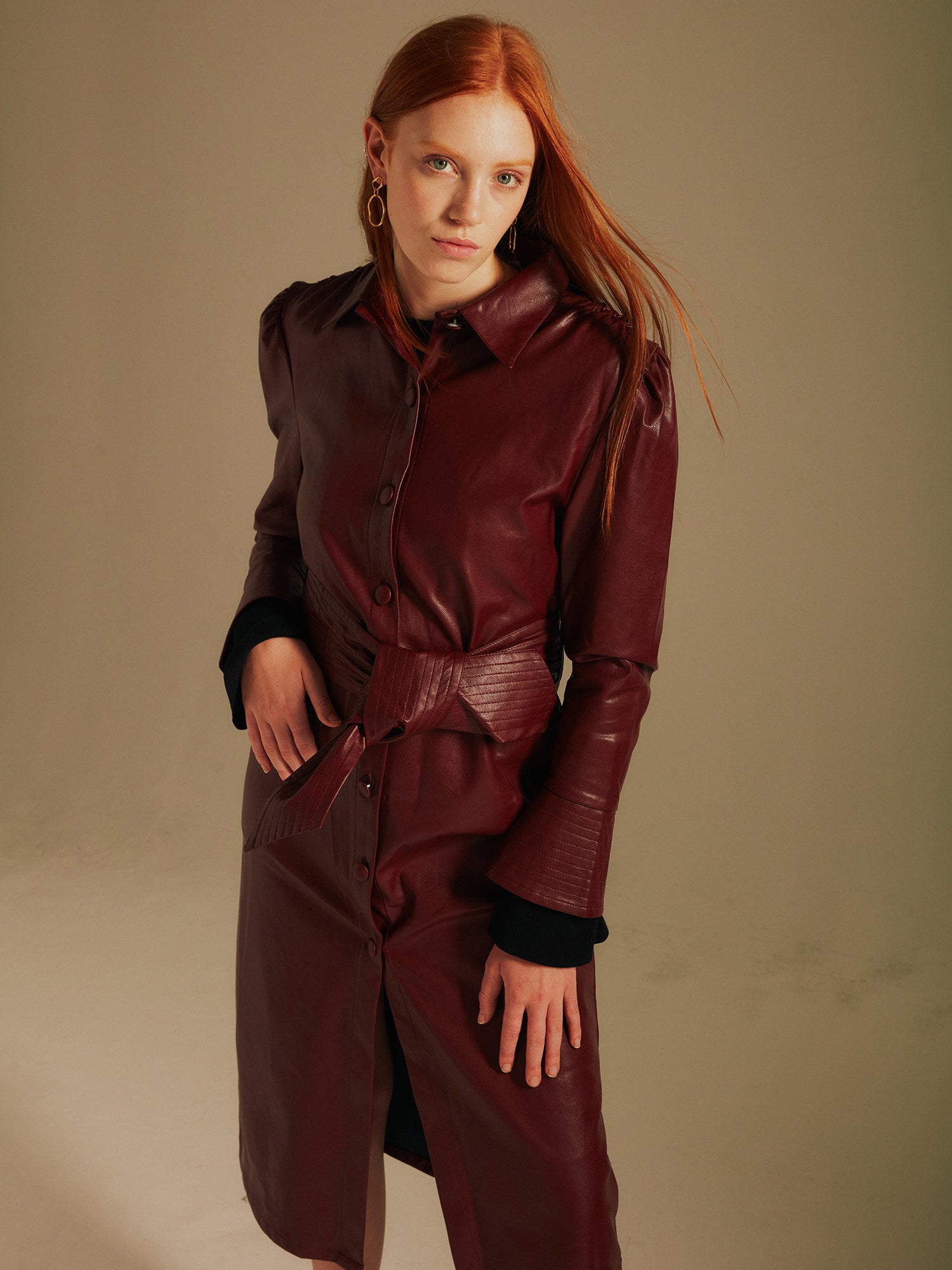 Keira Faux Leather Maxi Shirt Dress