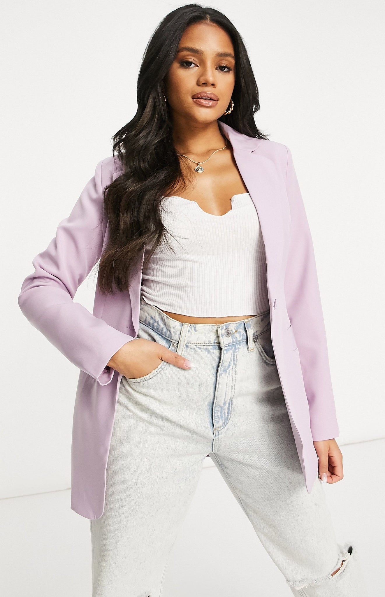 Lilac Long Sleeve Tailored Single Button Blazer