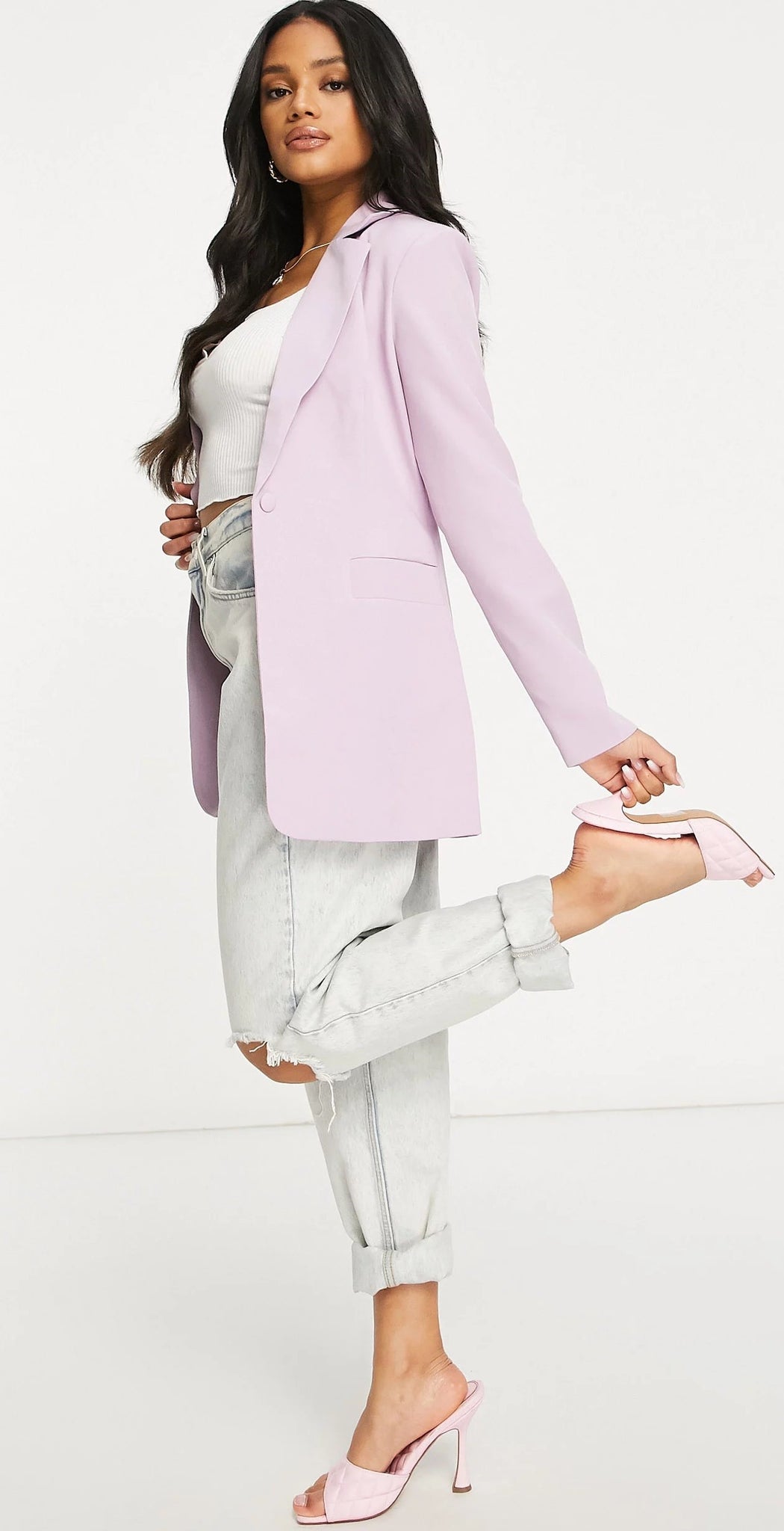 Lilac Long Sleeve Tailored Single Button Blazer