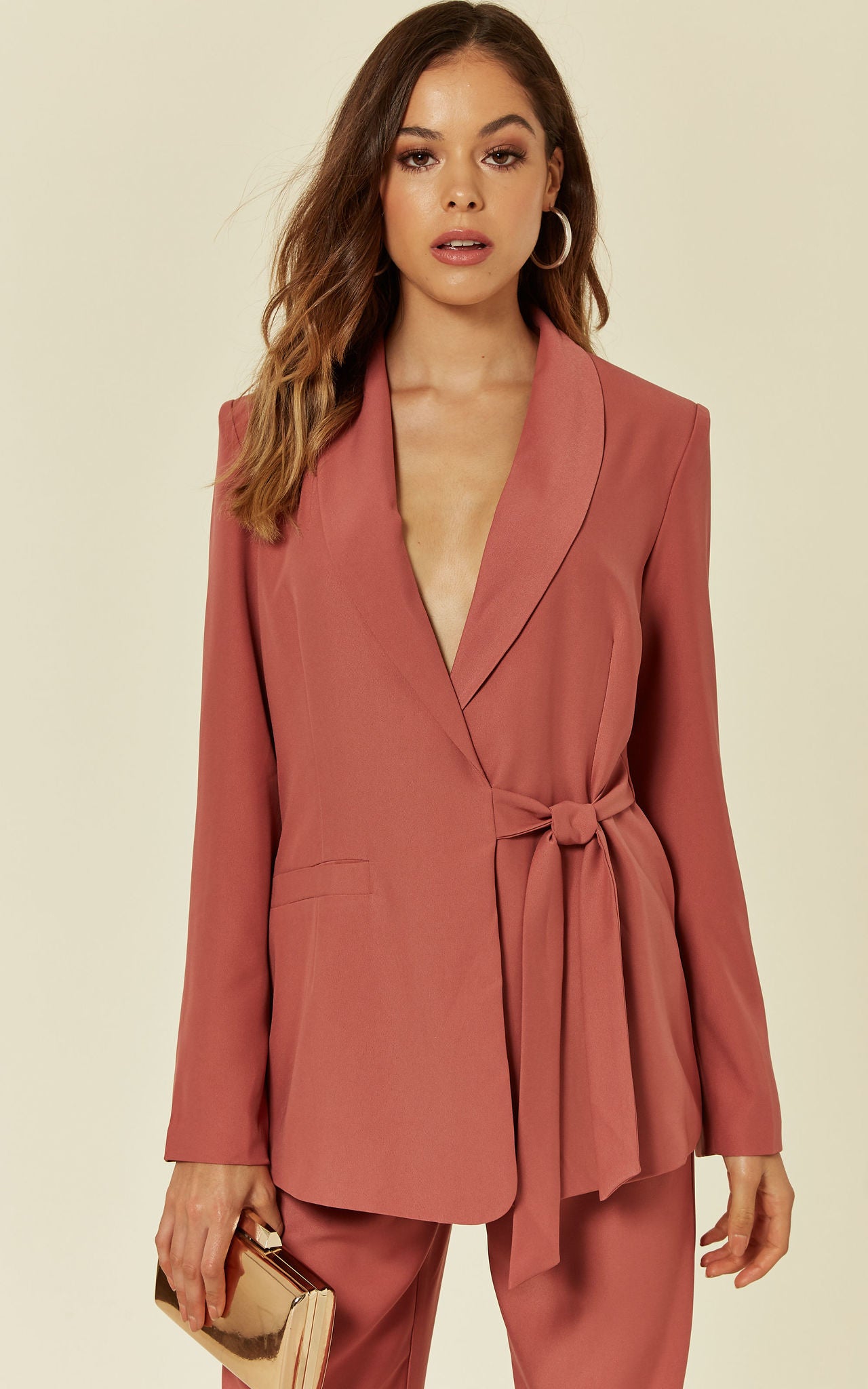 Rose Pink Wrap Tie Side Blazer