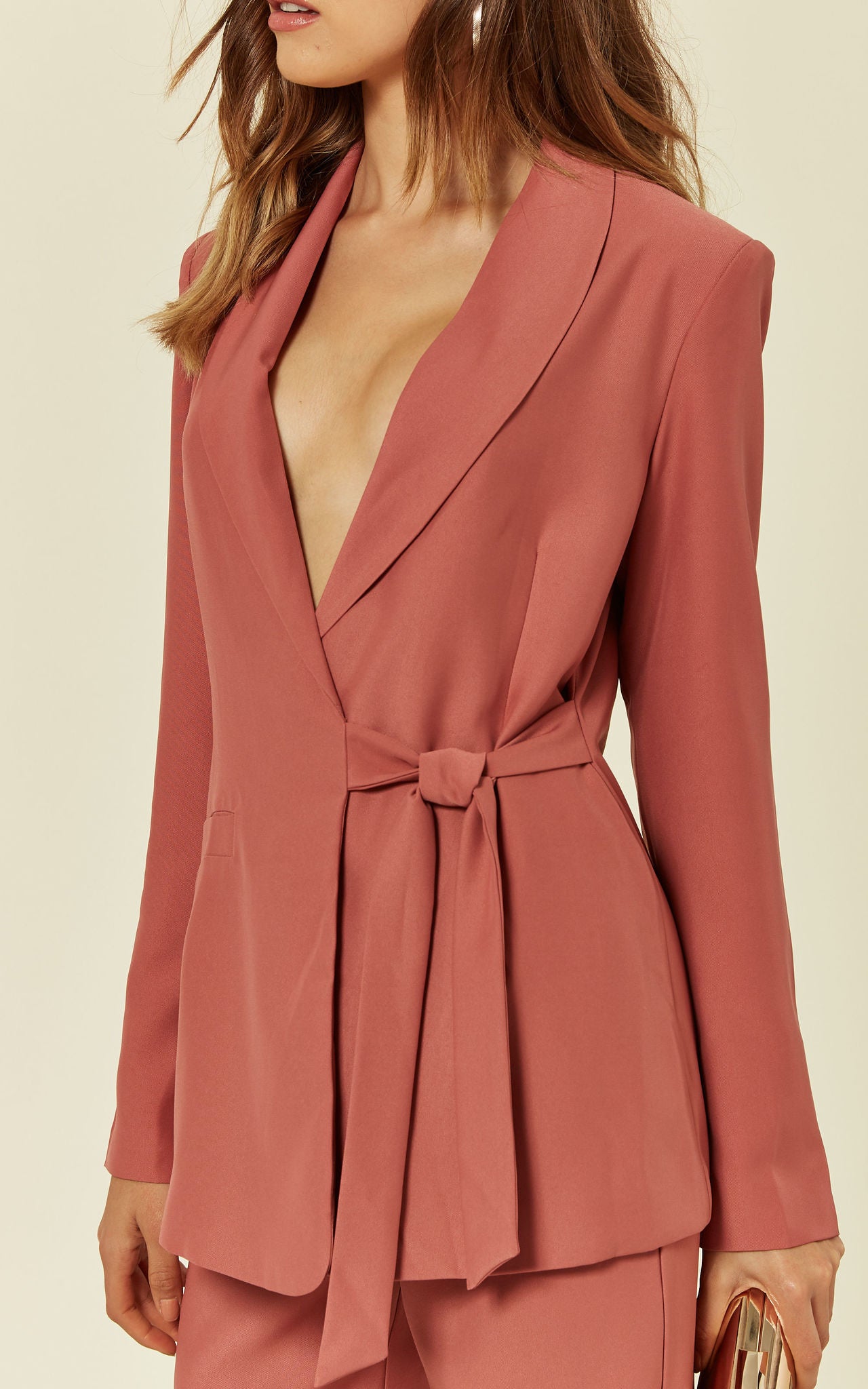 Rose Pink Wrap Tie Side Blazer