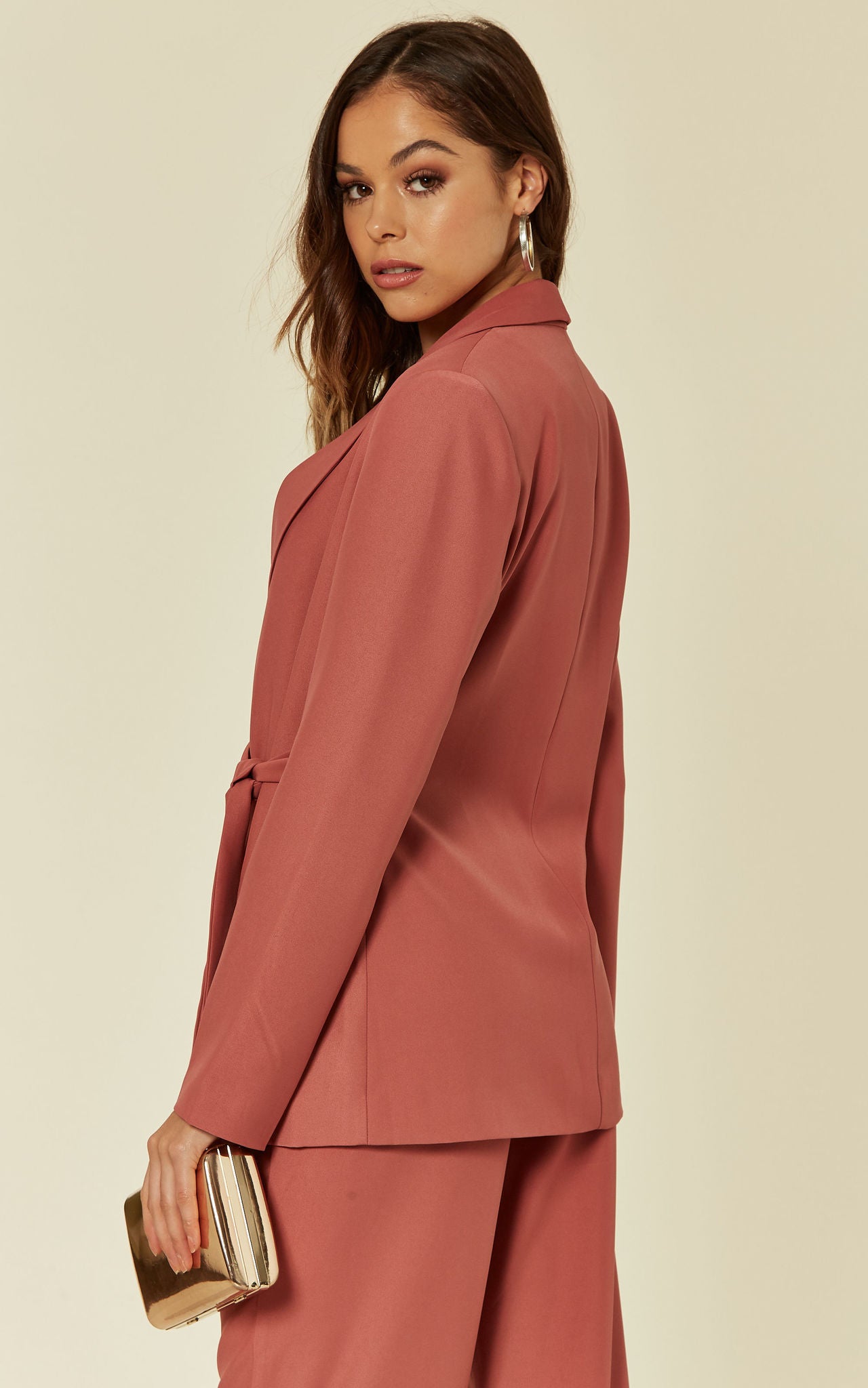 Rose Pink Wrap Tie Side Blazer