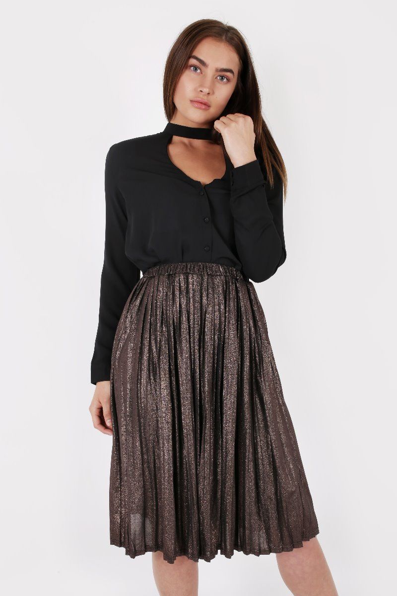 METALLIC GOLD PLEATED SKIRT