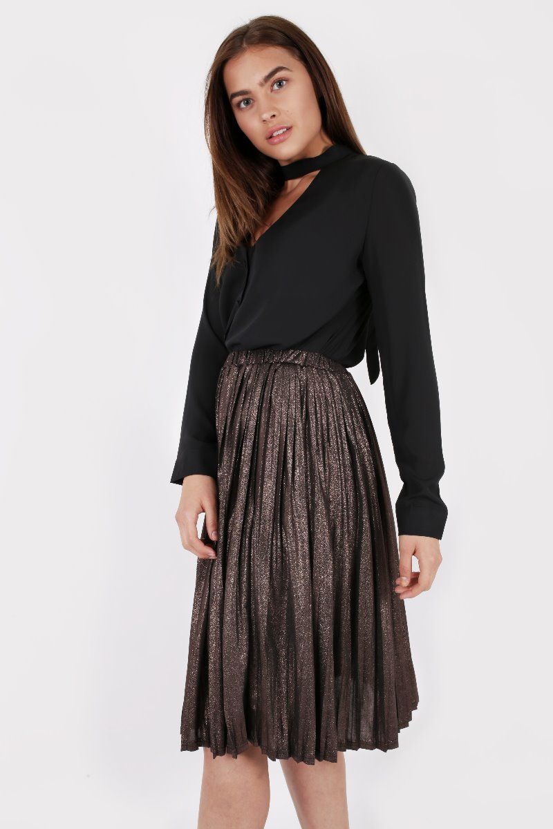 METALLIC GOLD PLEATED SKIRT
