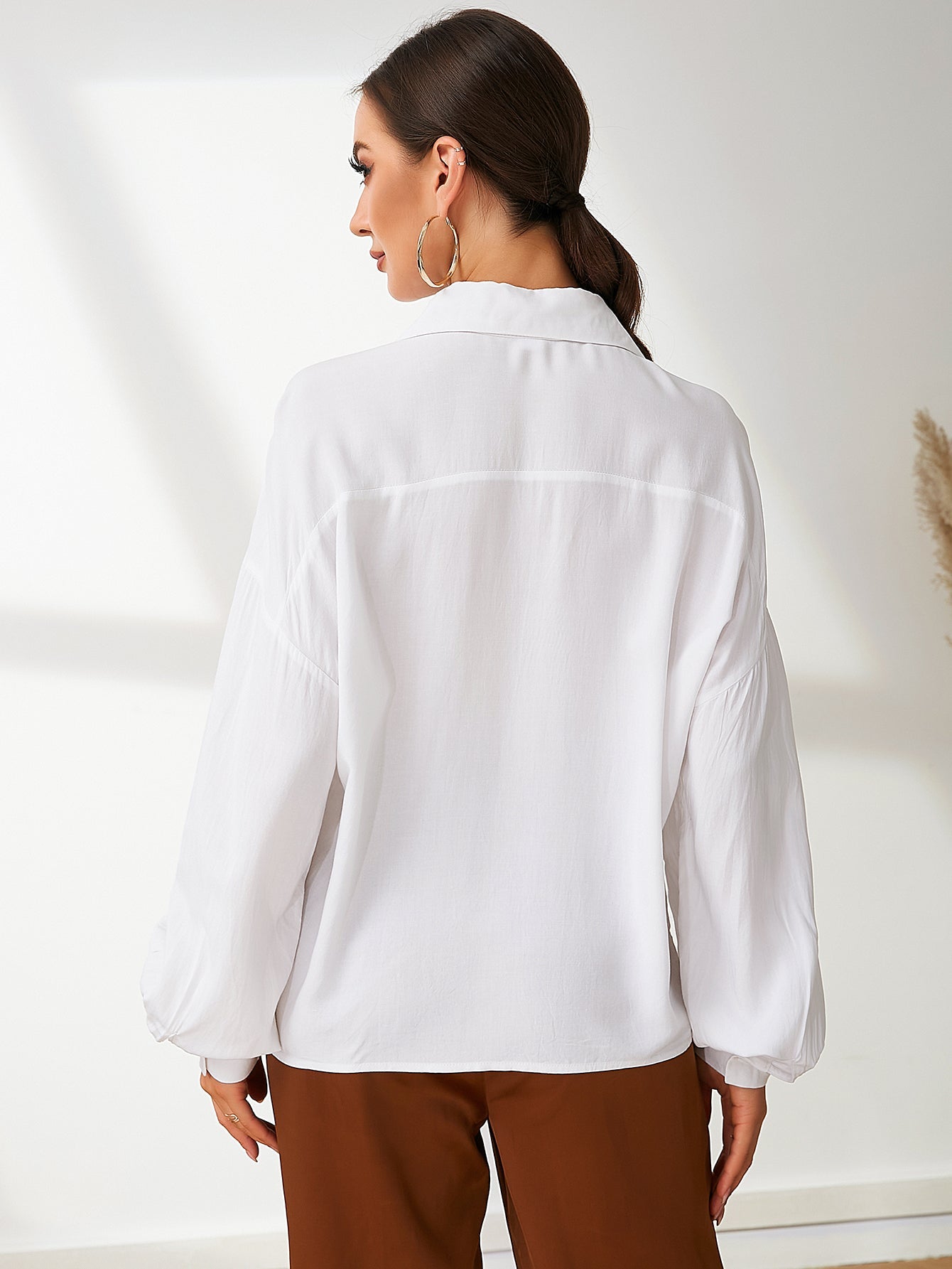 UNIQUE21 Solid Drop Shoulder Blouse