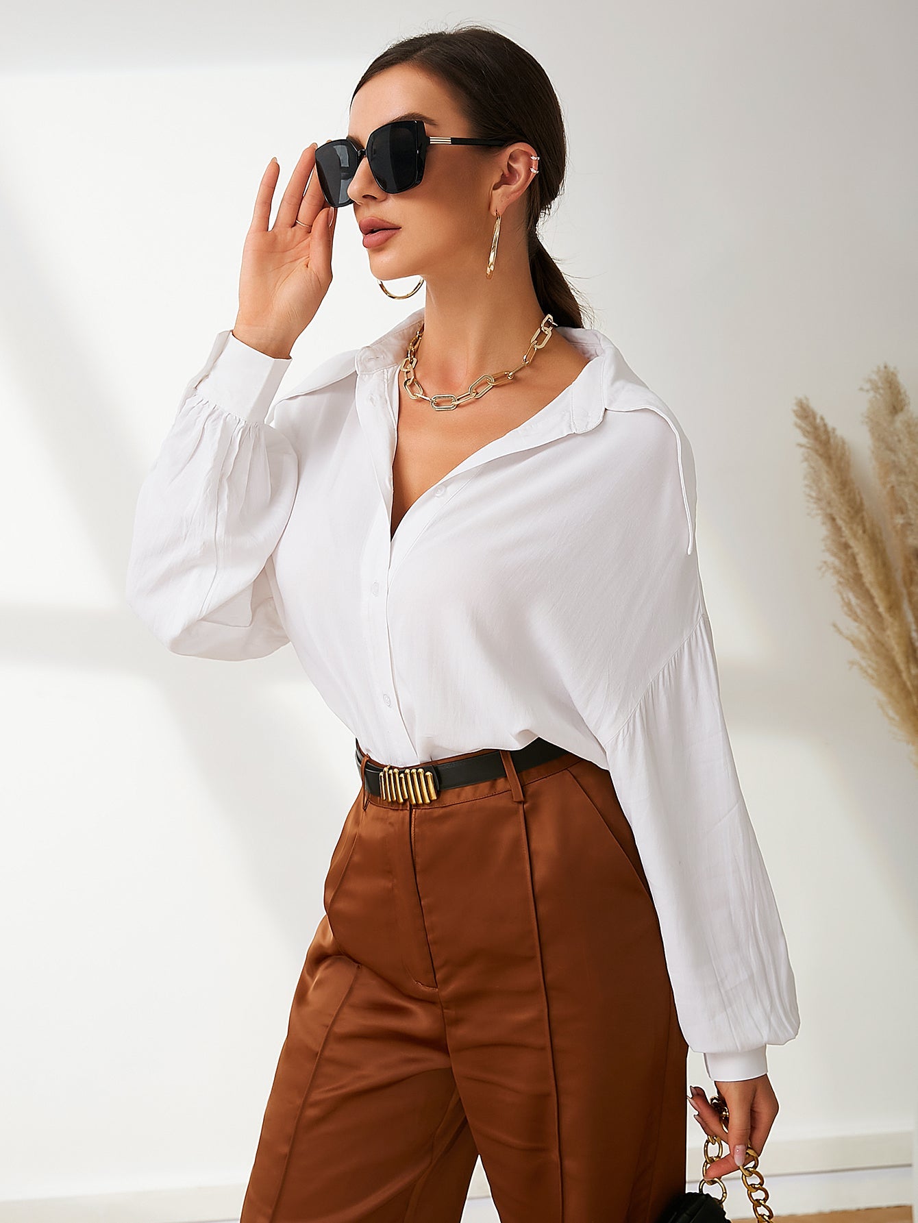 UNIQUE21 Solid Drop Shoulder Blouse