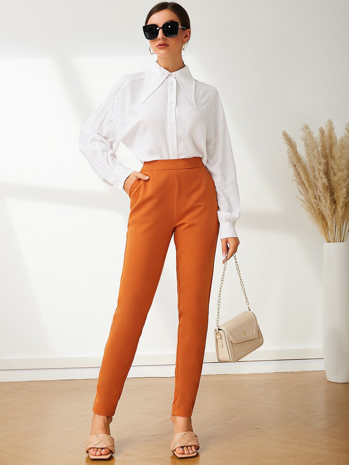 UNIQUE21 High Waist Solid Tapered Pants