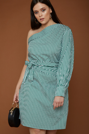UNIQUE21 HERO One Shoulder Striped Mini Dress