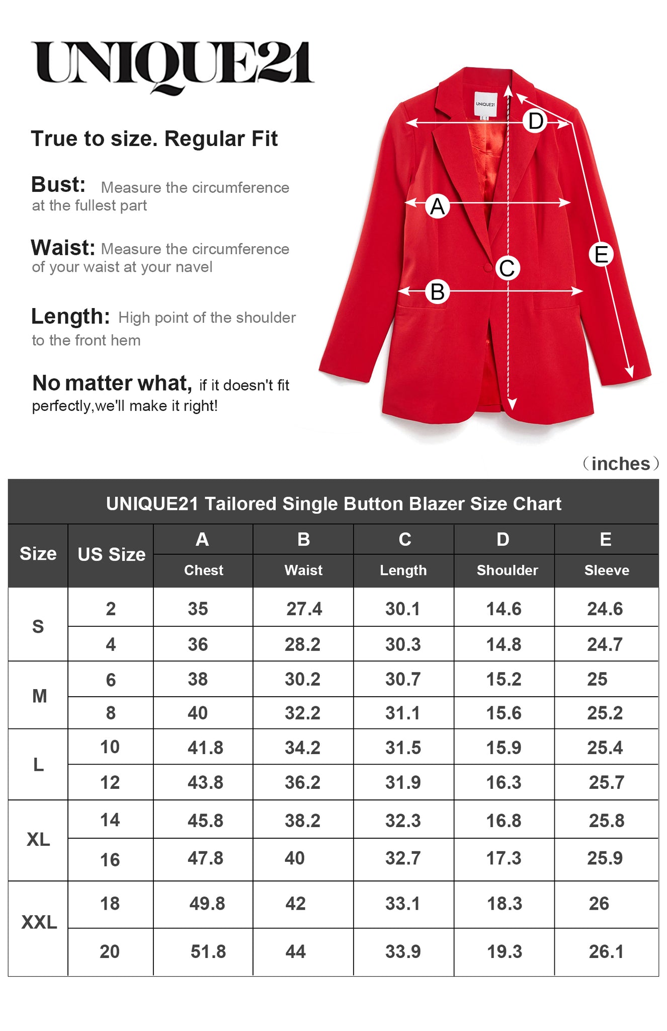 Red Long Sleeve Tailored Single Button Blazer