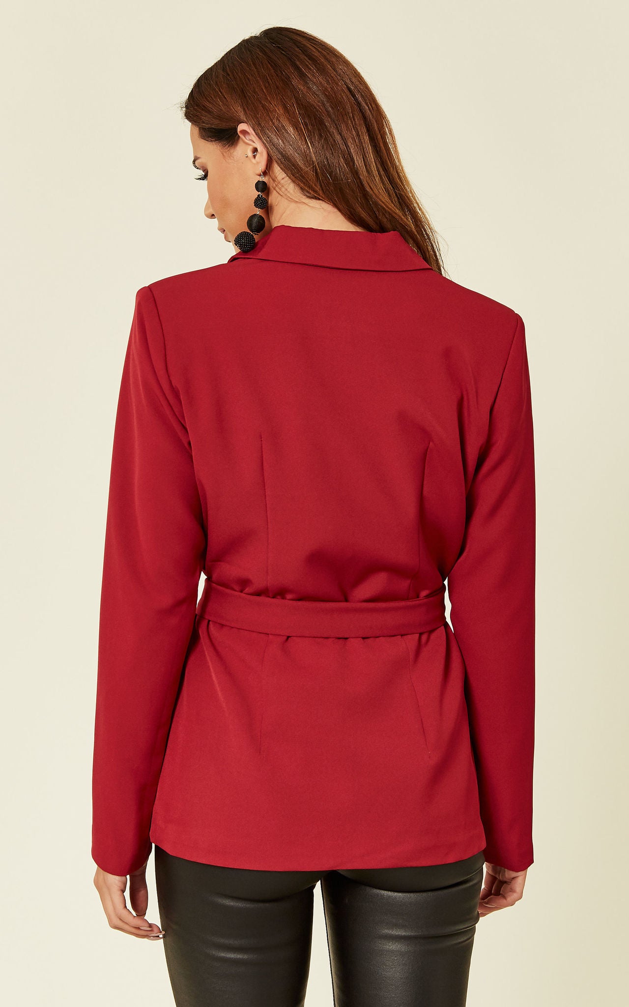 Red Wrap Blazer With Self Tie Belt