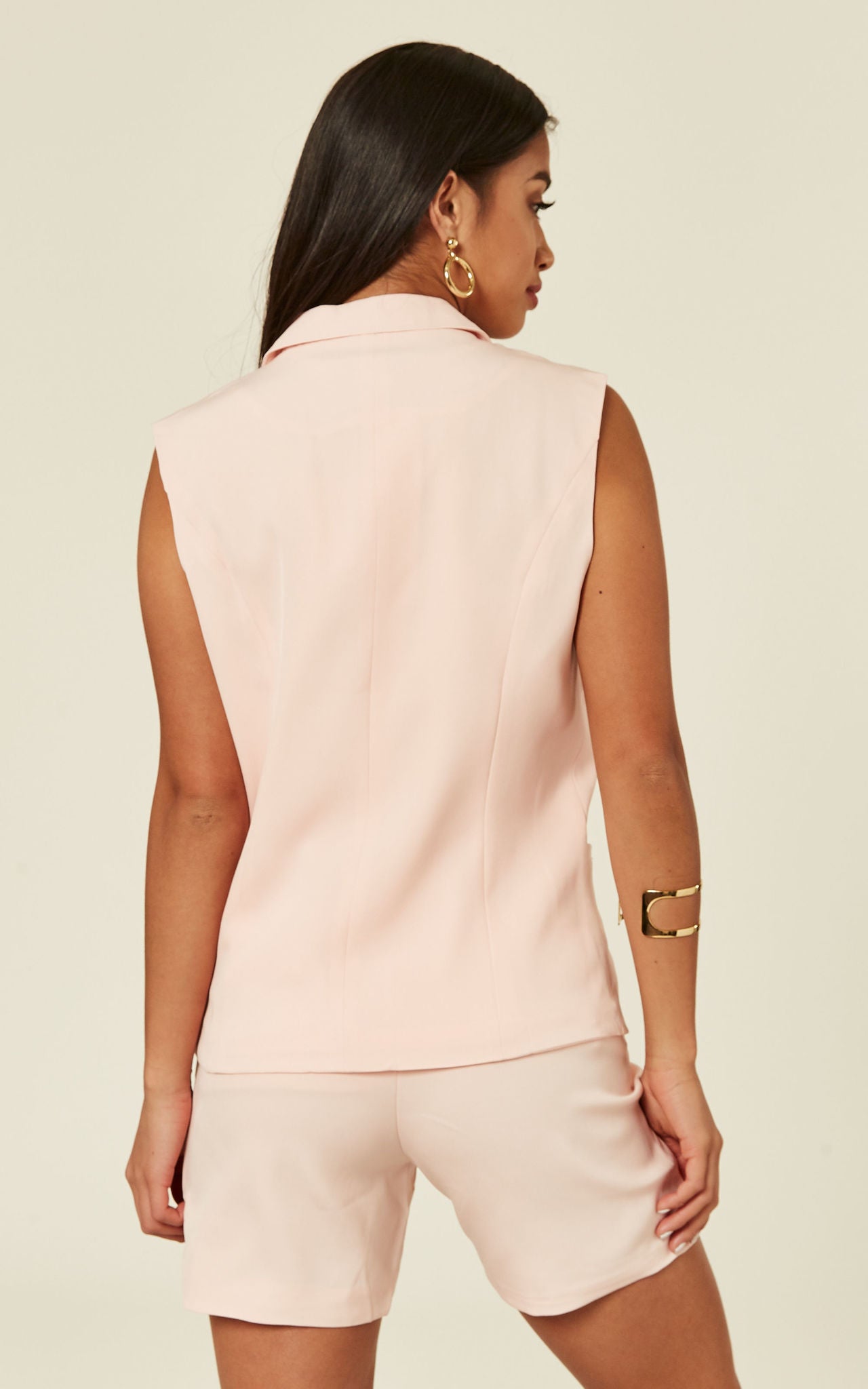 Pink Sleeveless Waist Jacket