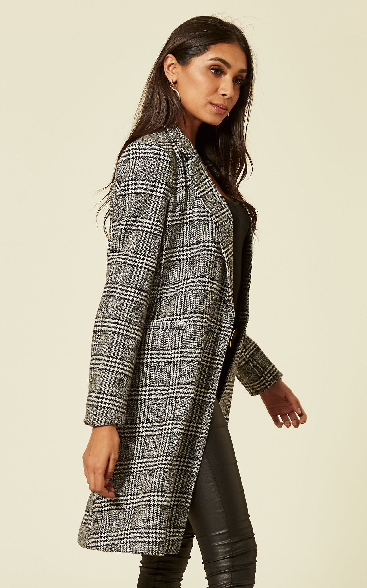 Grey Check Longline Coat