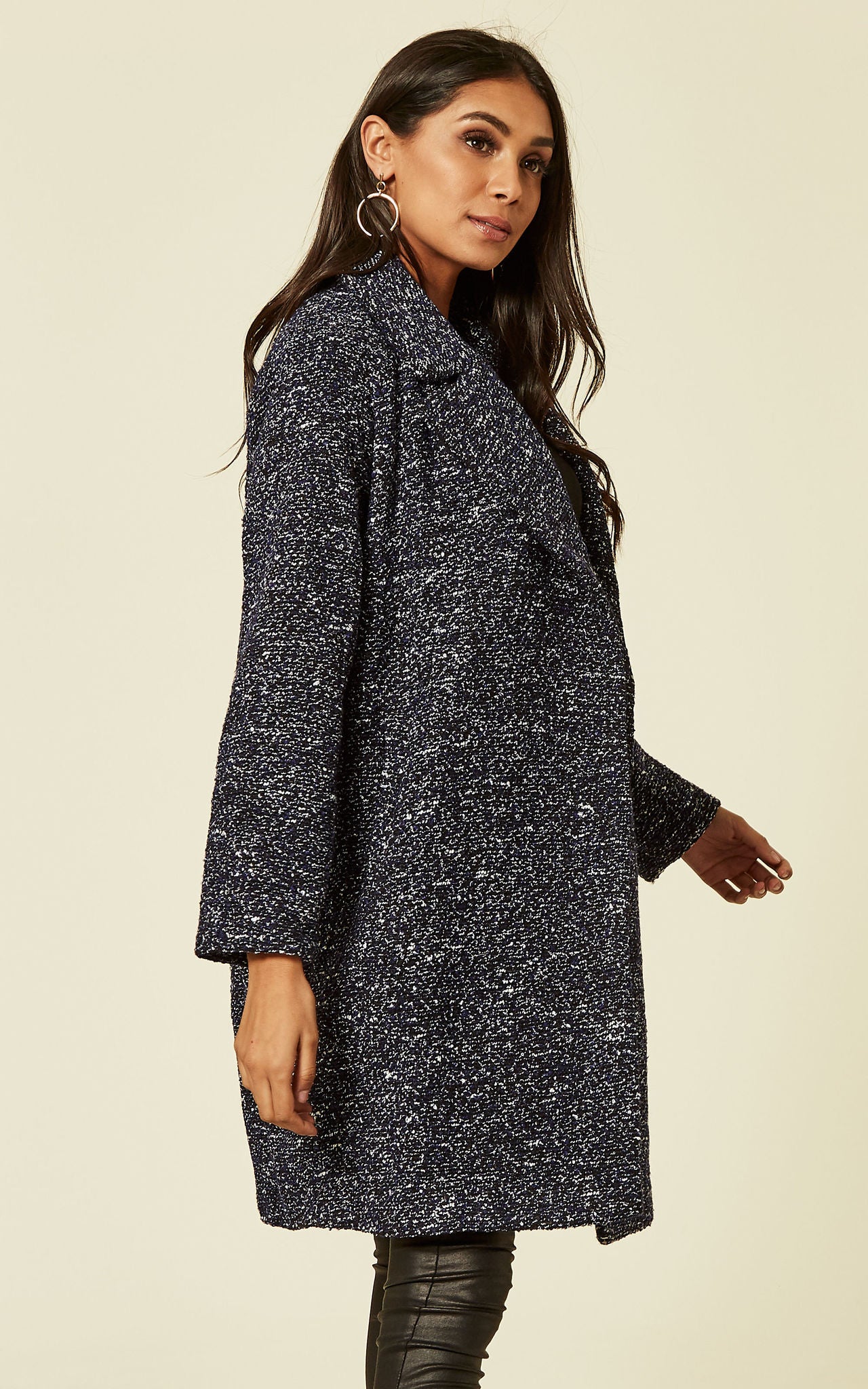 Navy Boucle Longline Coat