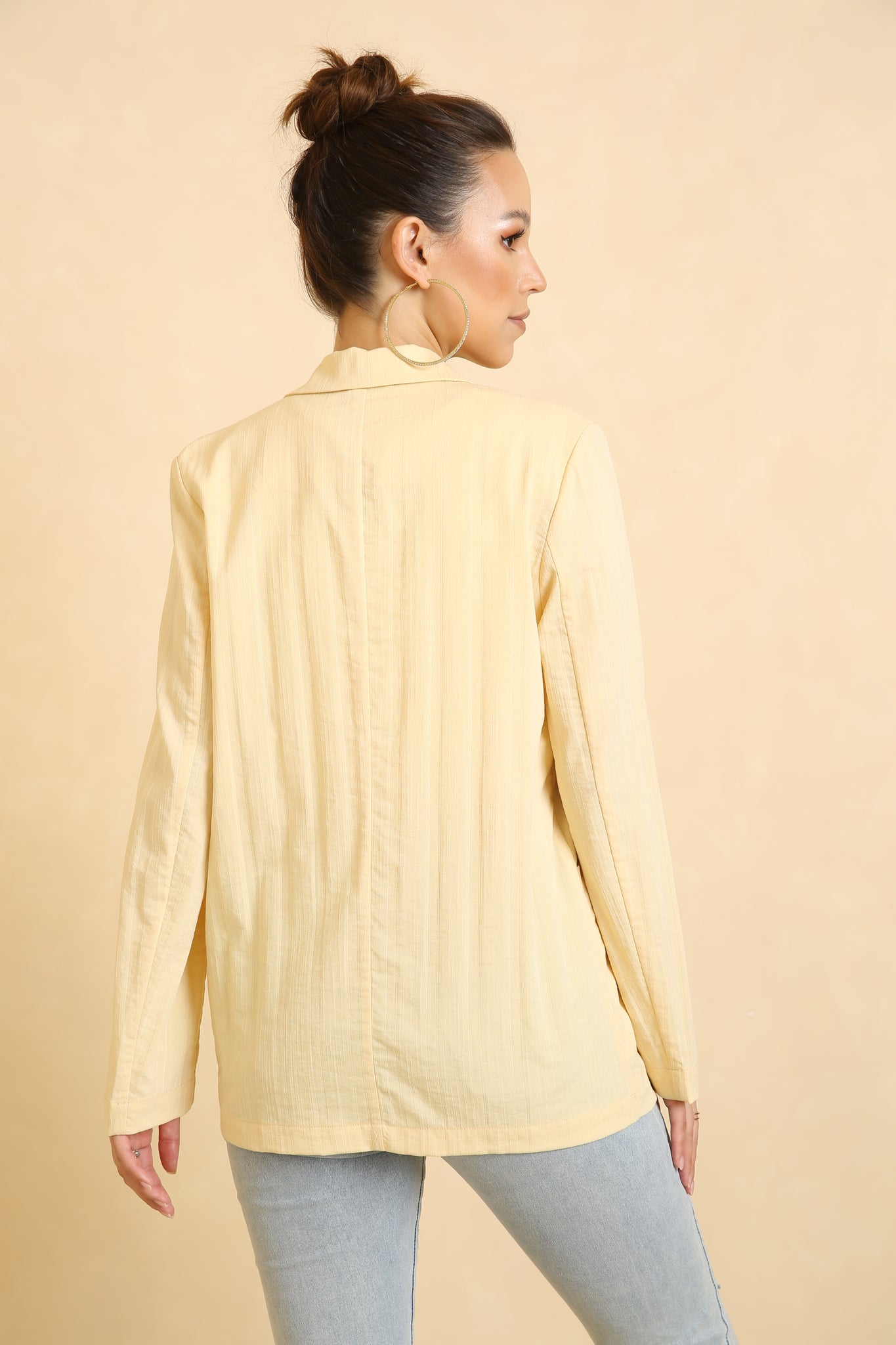 Yellow Casual Double Button V Neck Long Sleeve Blazer