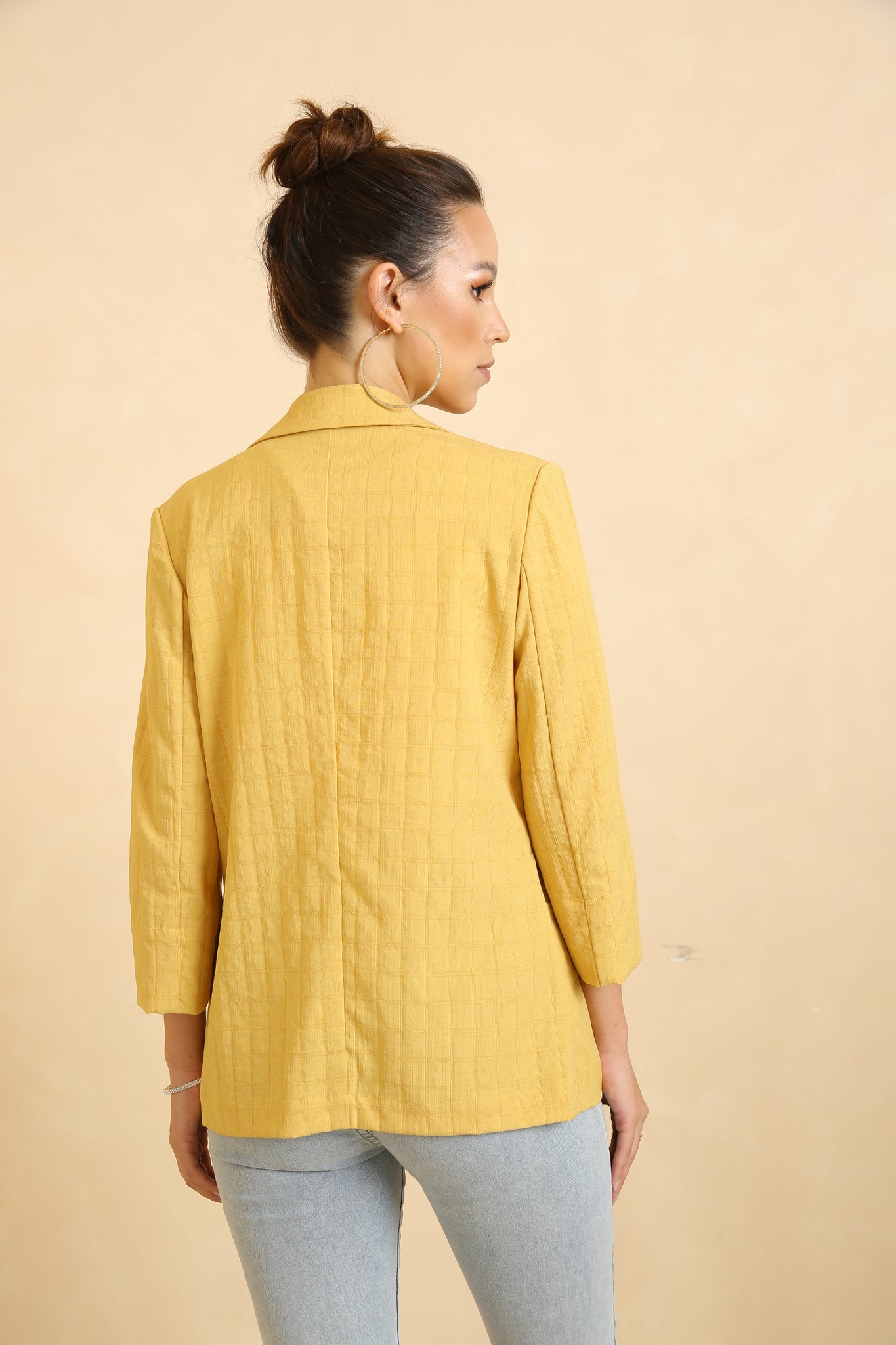 Yellow Casual Pocket V Neck Long Sleeve Blazer