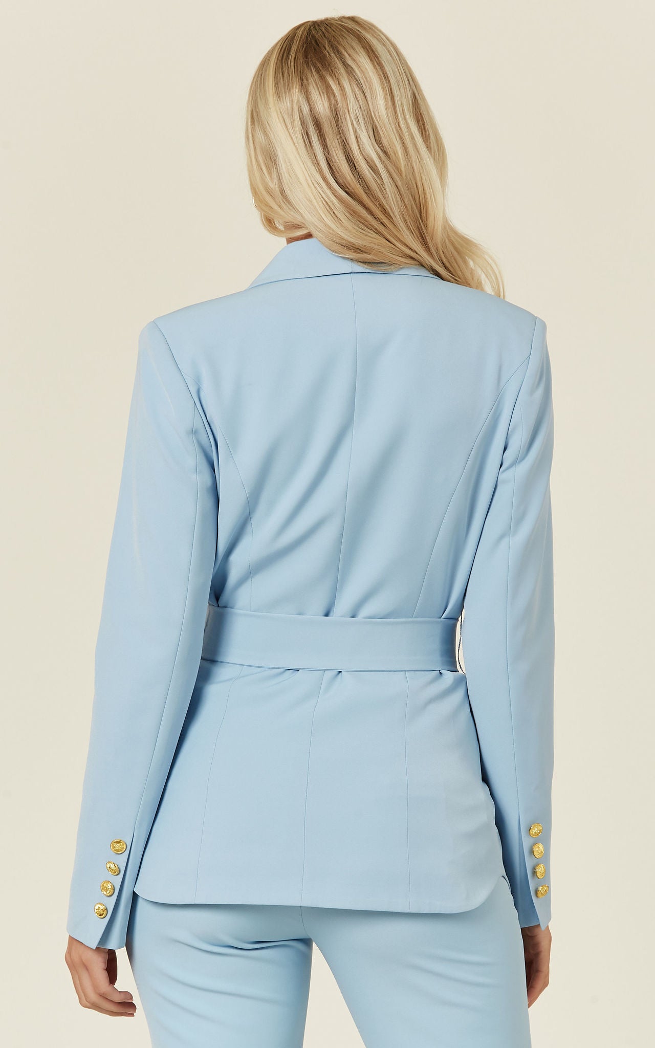 Sky Blue Belted Tailored Blazer