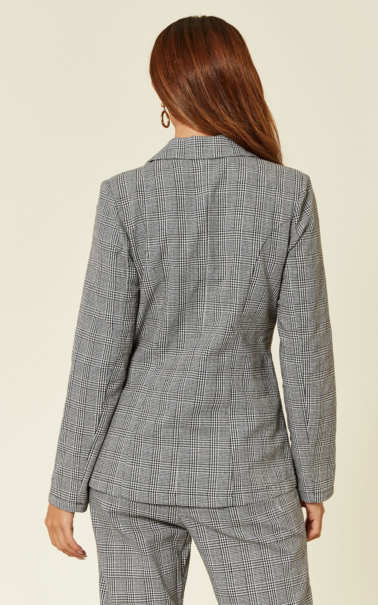 Grey Check Long Sleeve One Button Boyfriend Classical Blazer