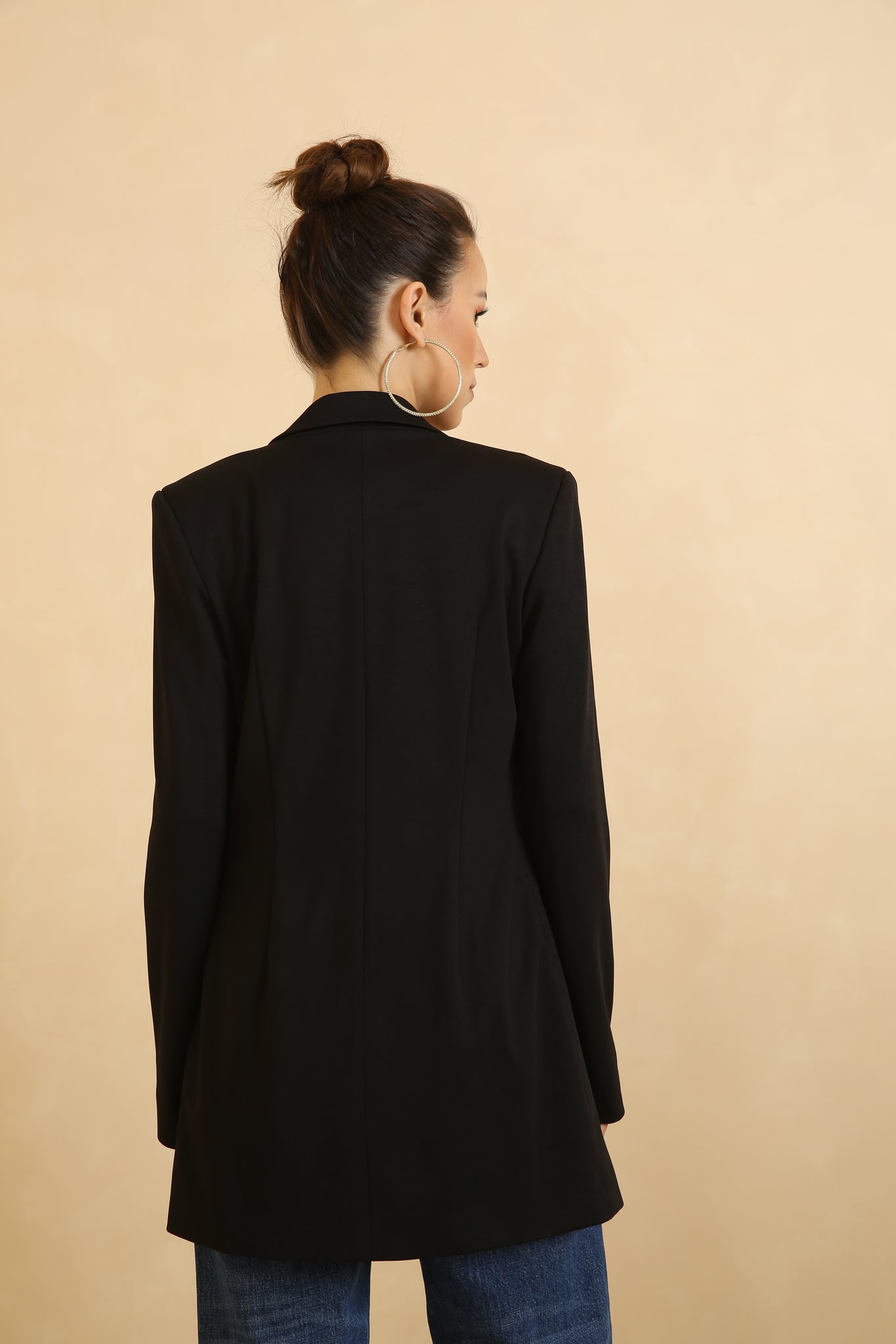 Black Elegant Button Front V Neck Long Sleeve Blazer