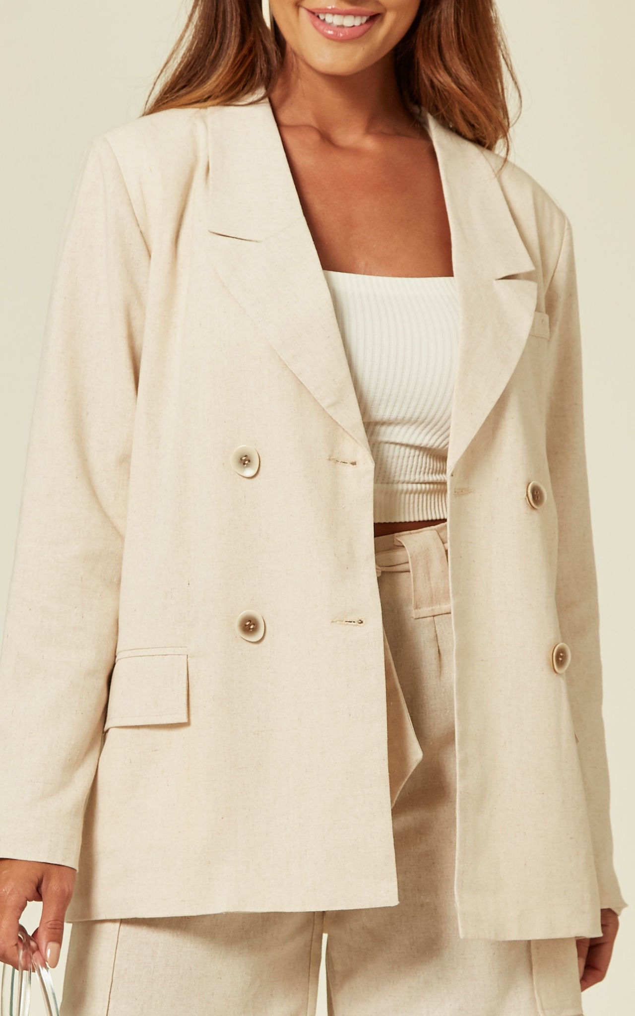 Cream Long Sleeve Diana Linen Blazer