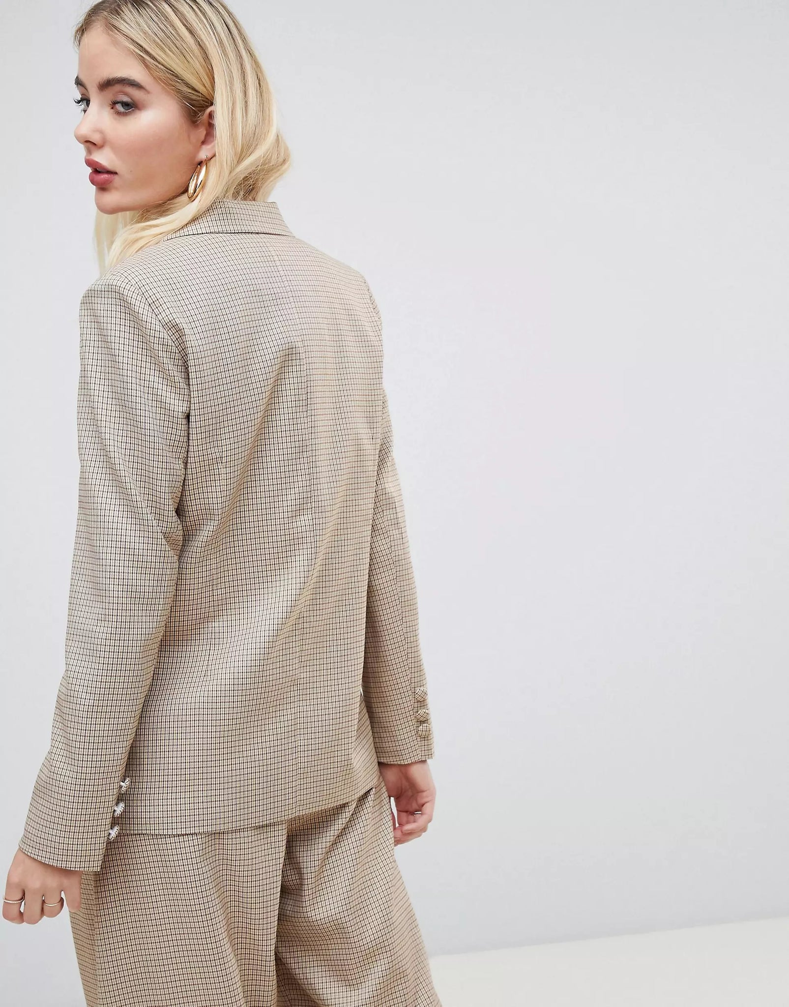 Beige Check Double Breasted Blazer (1)