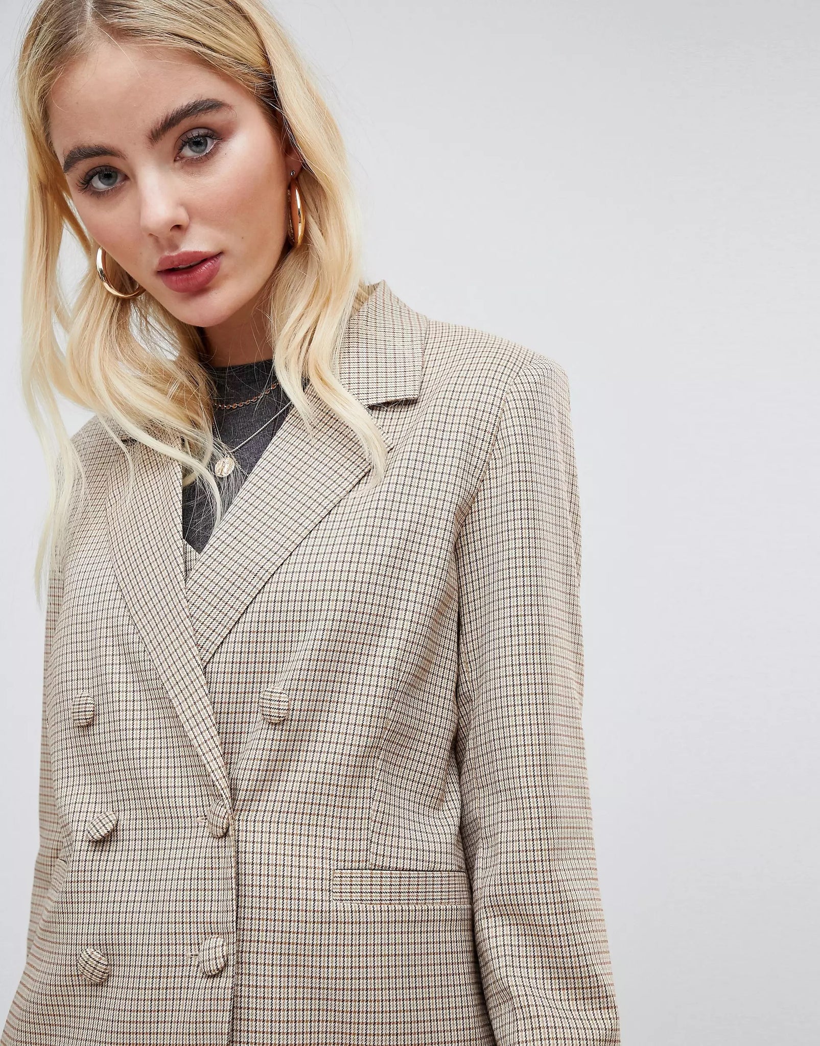 Beige Check Double Breasted Blazer (1)