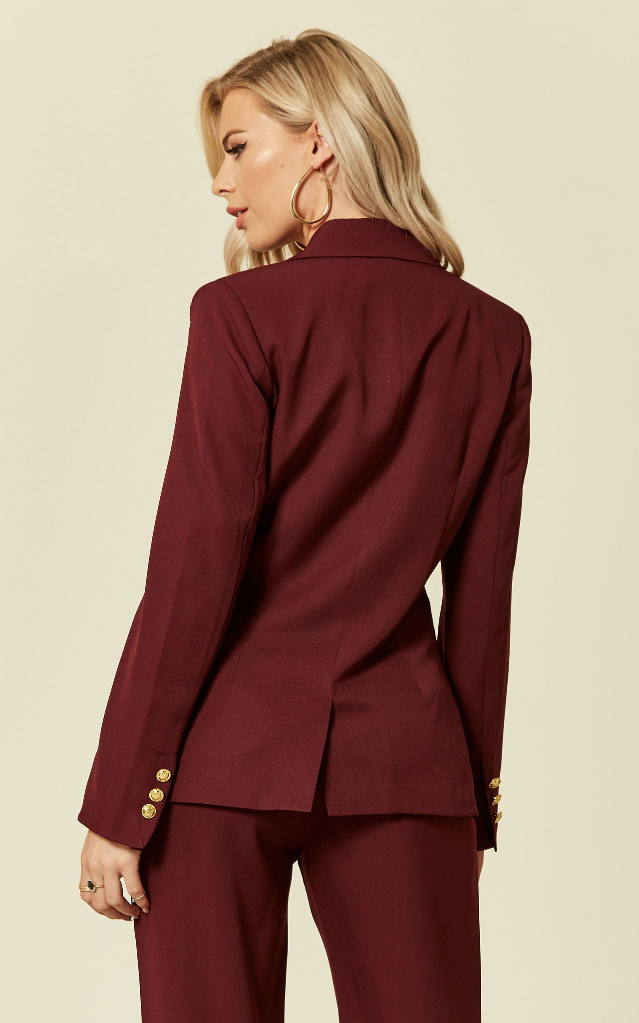 Berry Blazer With Gold Button Detail