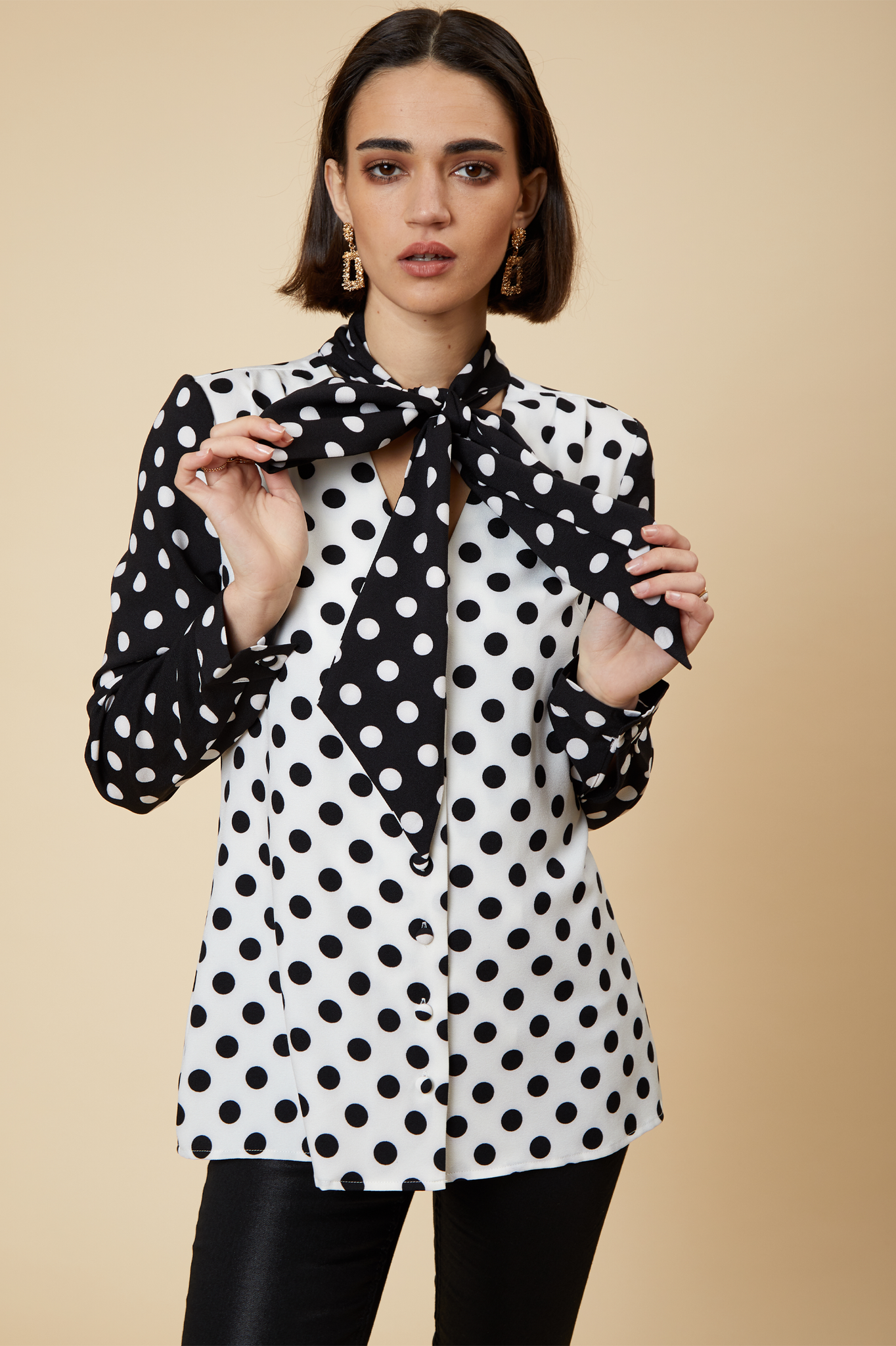 Mix & Match Polka-Dot Pussybow Shirt