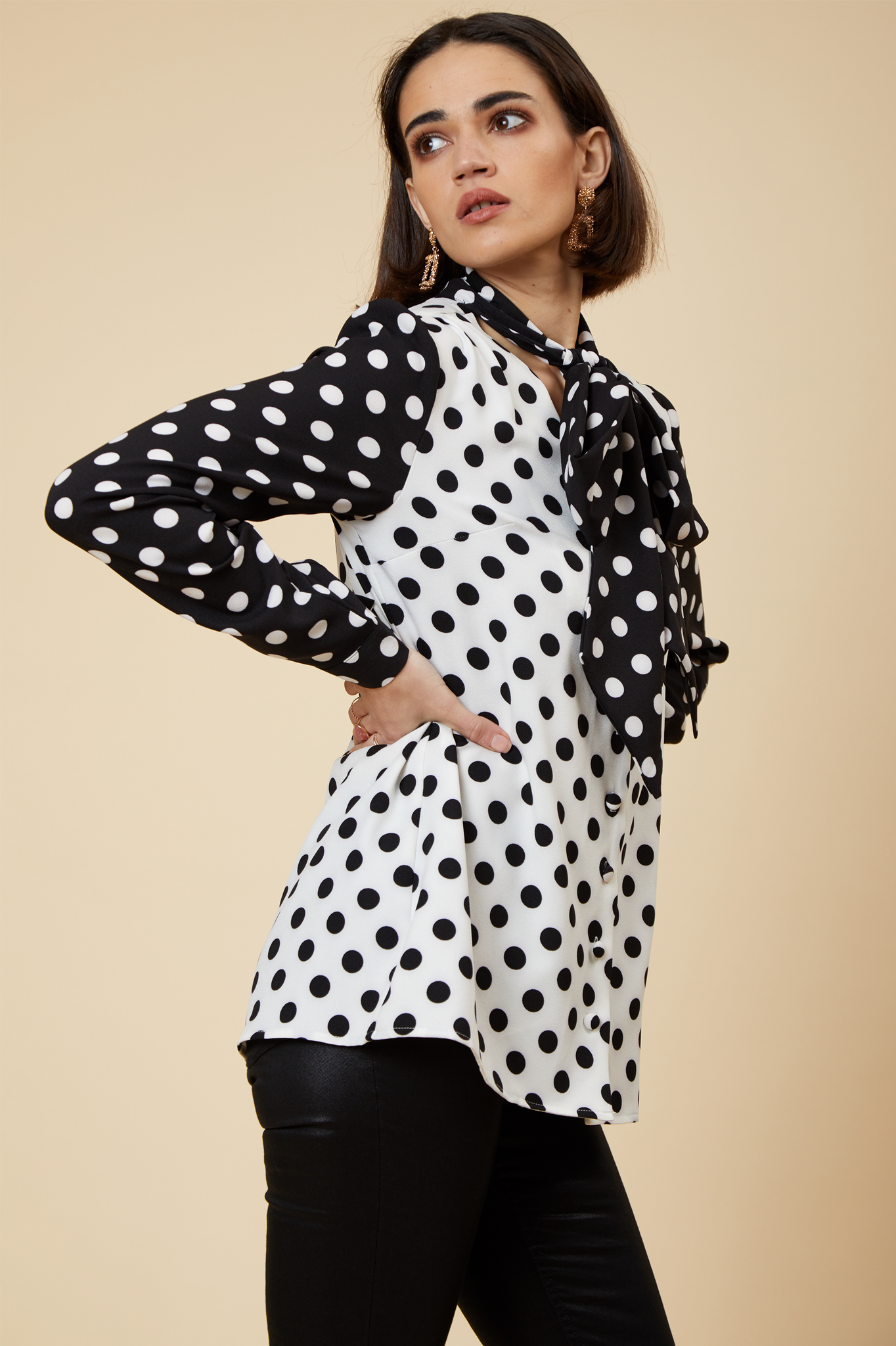 Mix & Match Polka-Dot Pussybow Shirt