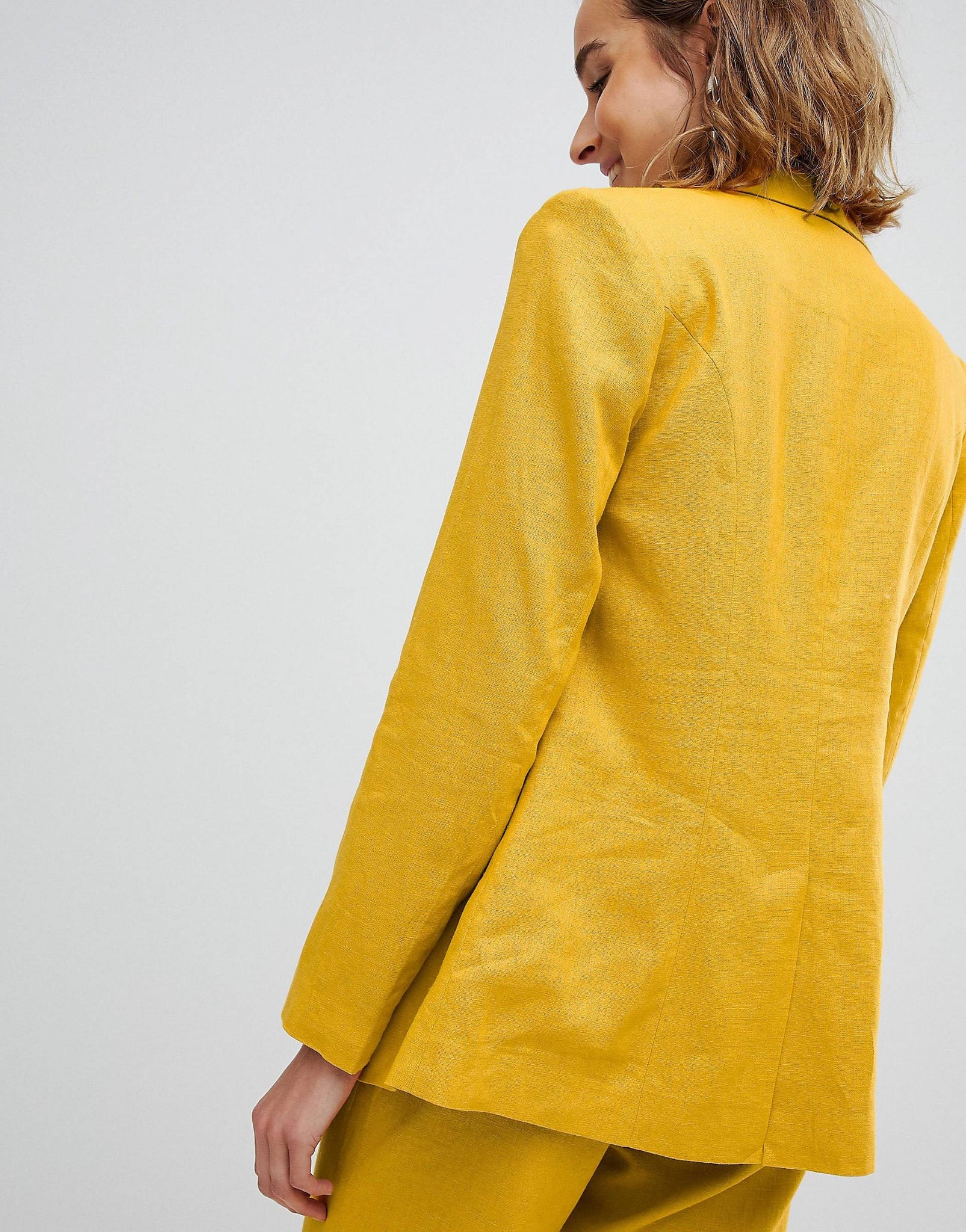 Yellow Long Sleeve Linen Blazer