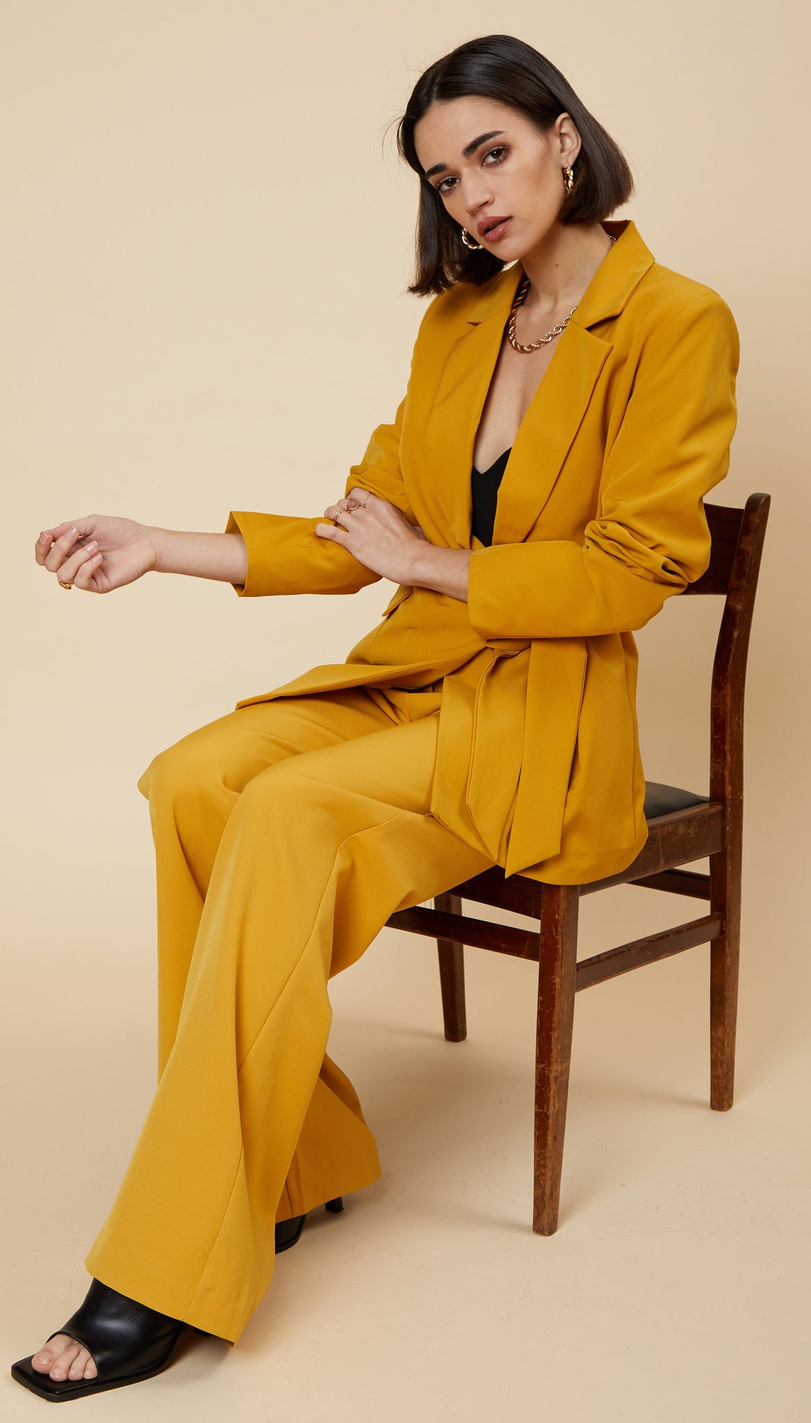 Mustard Longline Wrap Blazer