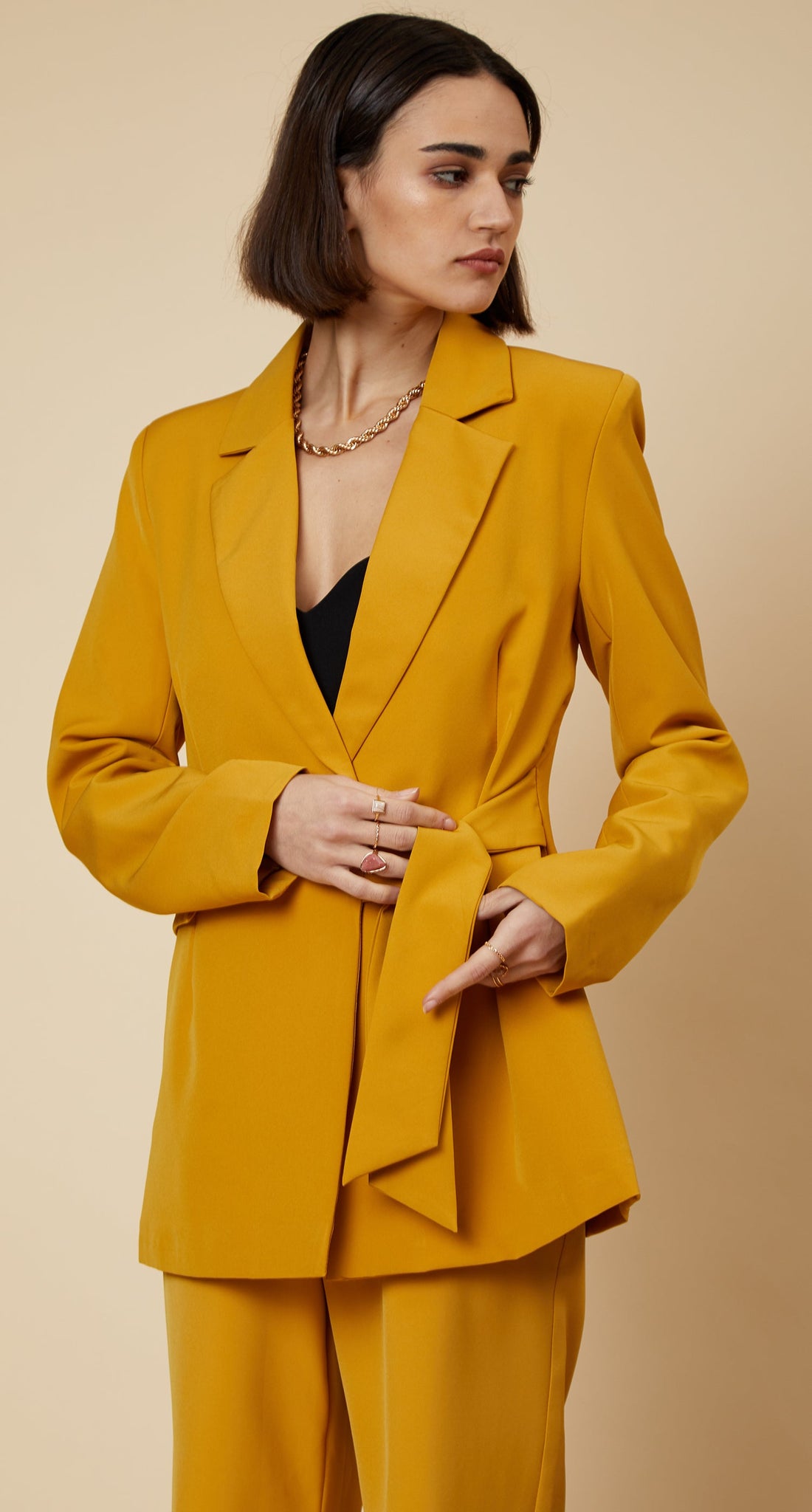 Mustard Longline Wrap Blazer