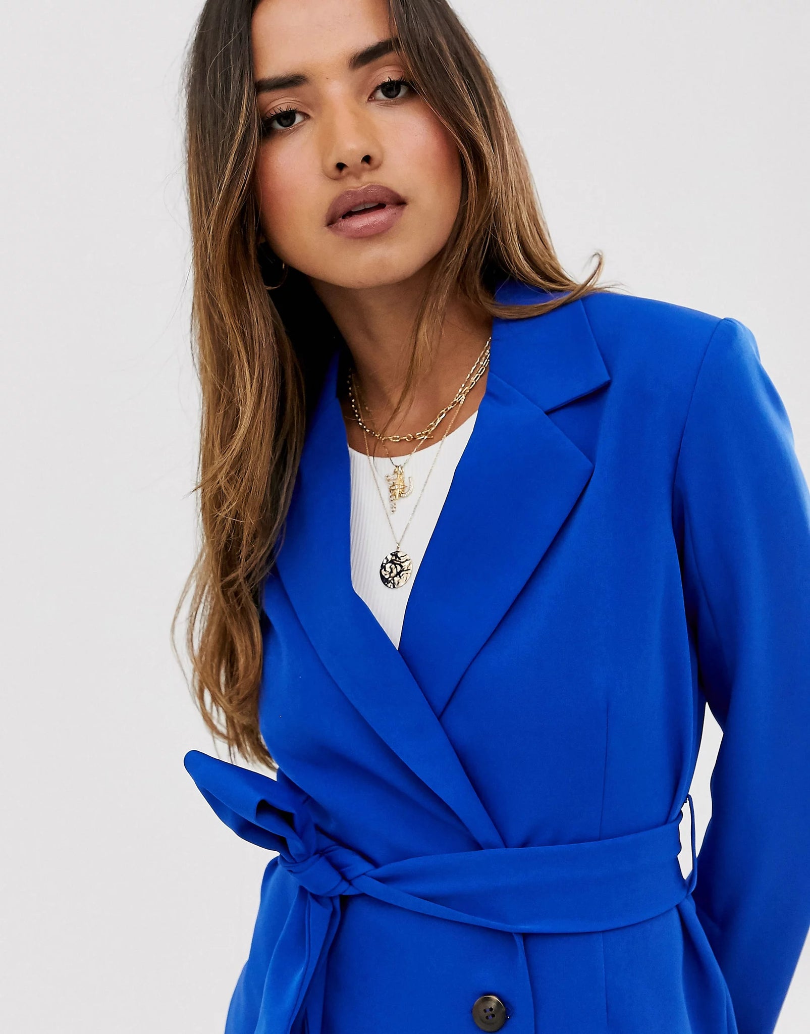 Royal Blue Two Button Belted Blazer