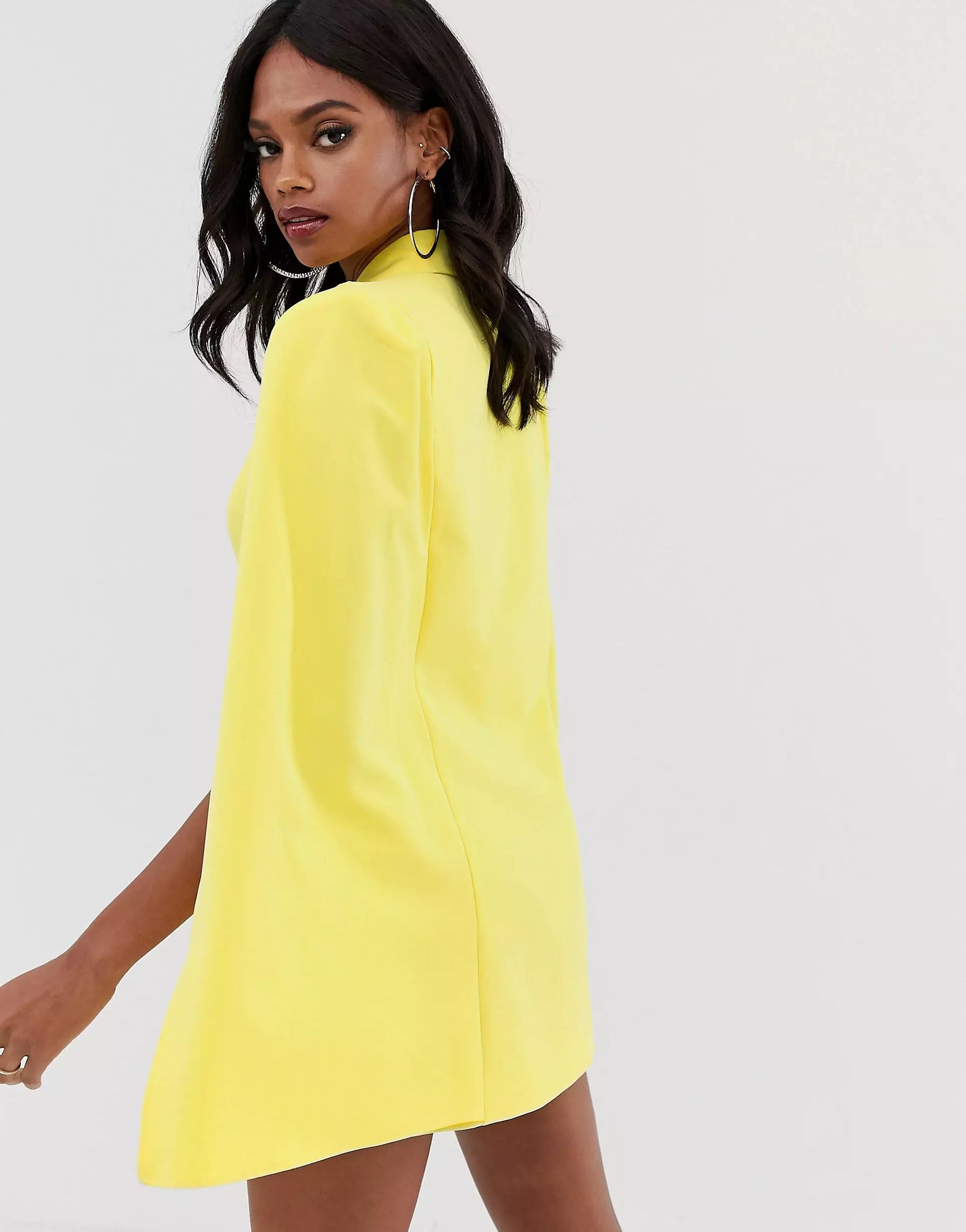 Yellow Cape Split Sleeve Open Front Blazer Dress