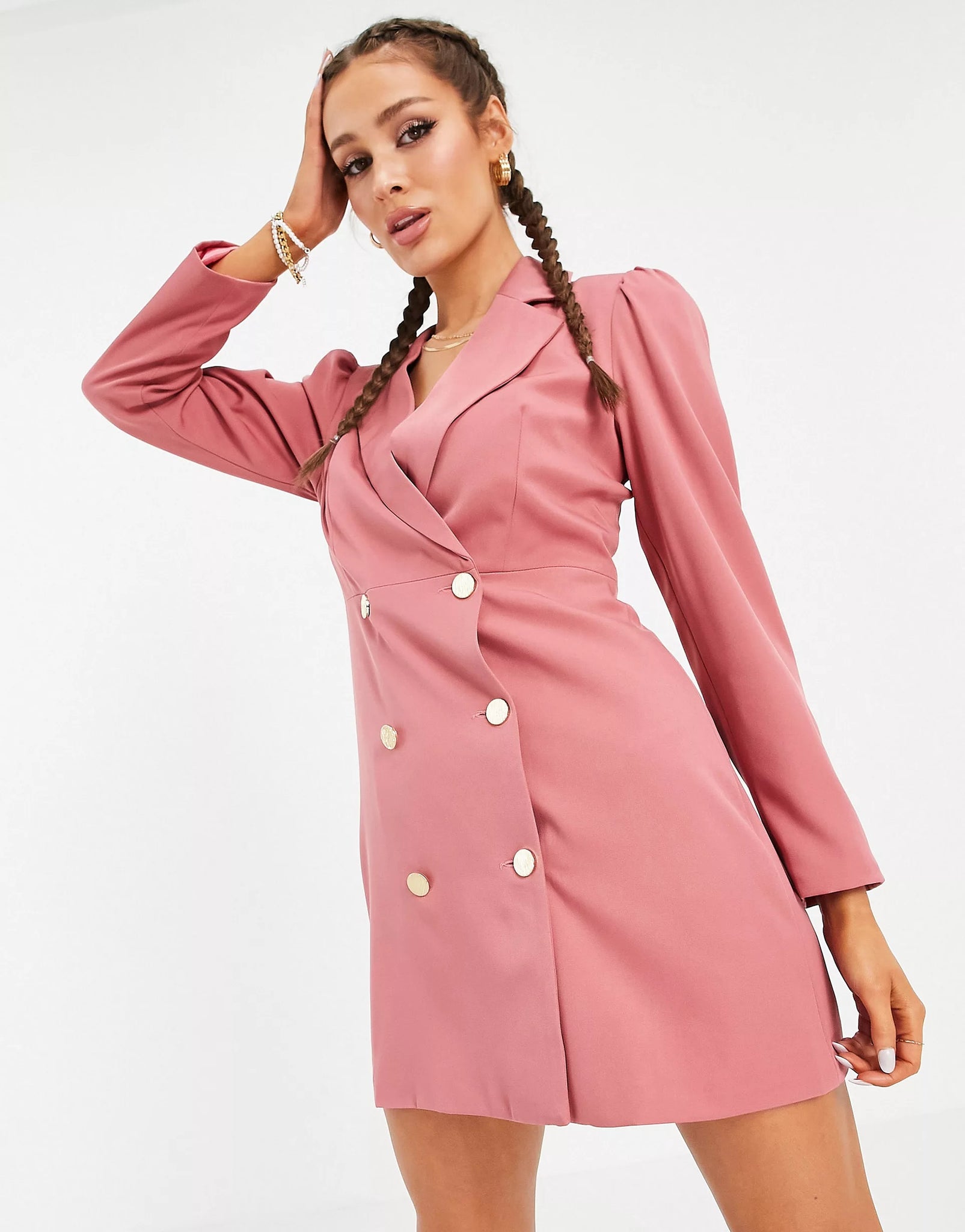 Pink Double Breasted Blazer Dress