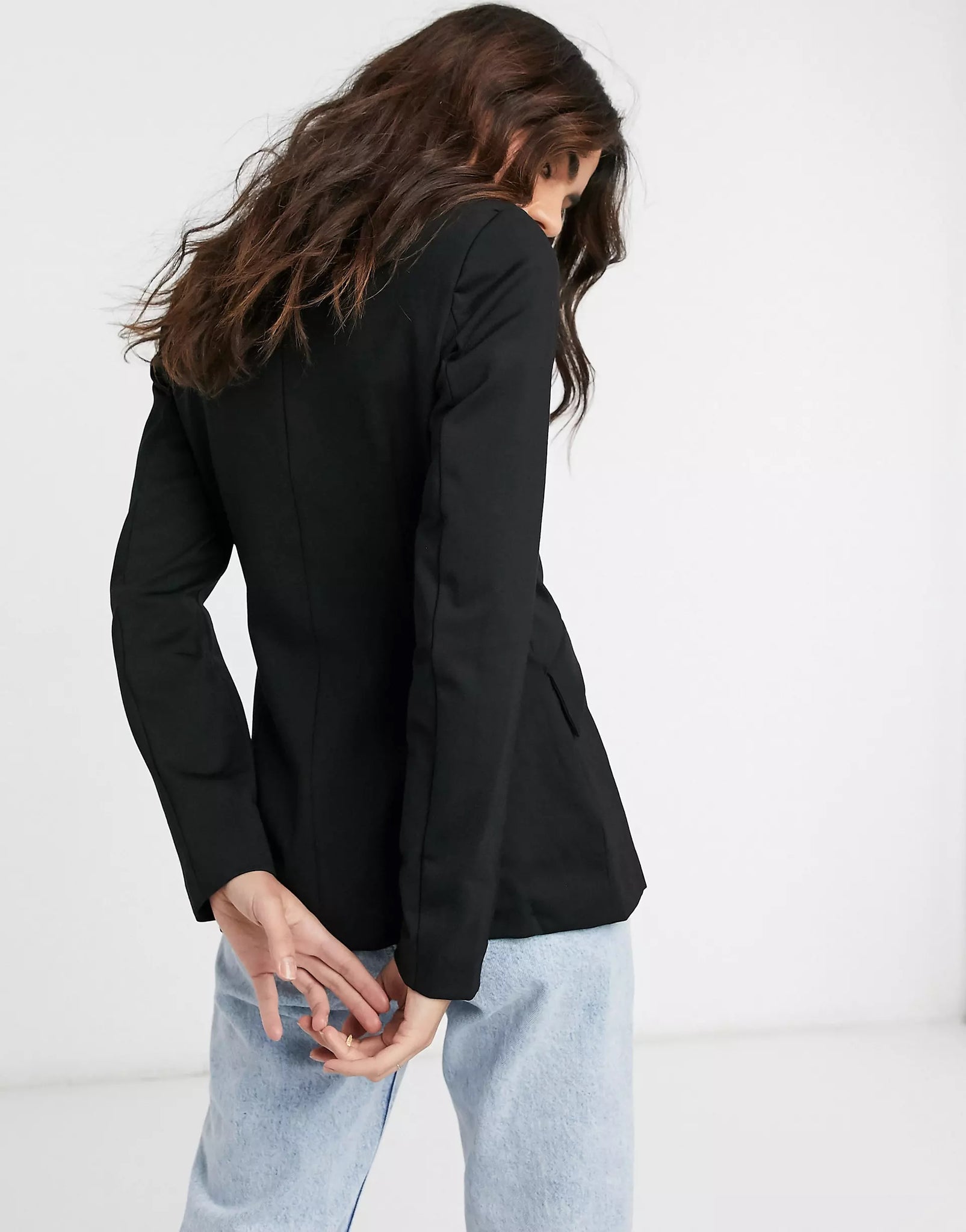 Black Lined Duble Breasted Lined Blazer