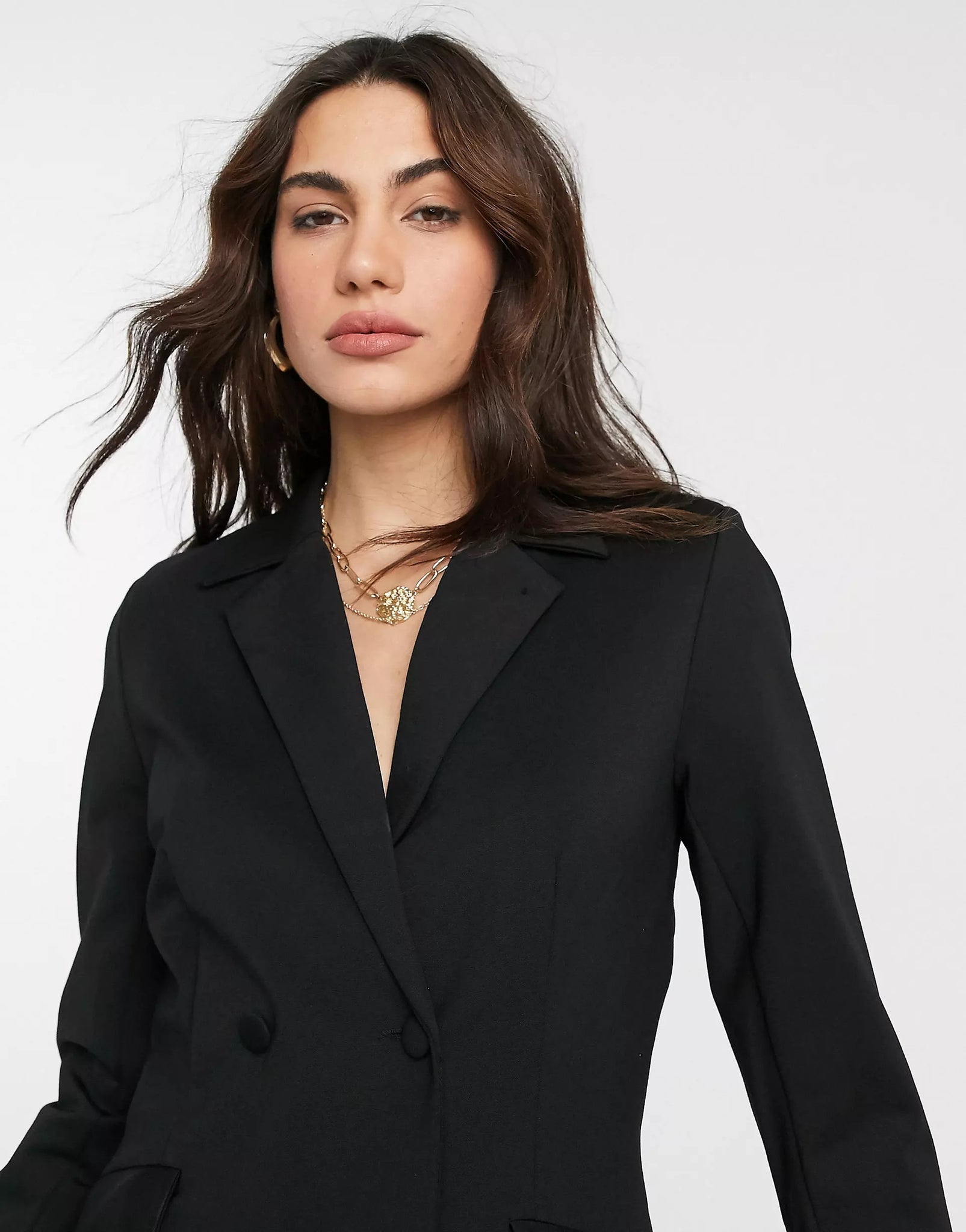 Black Lined Duble Breasted Lined Blazer