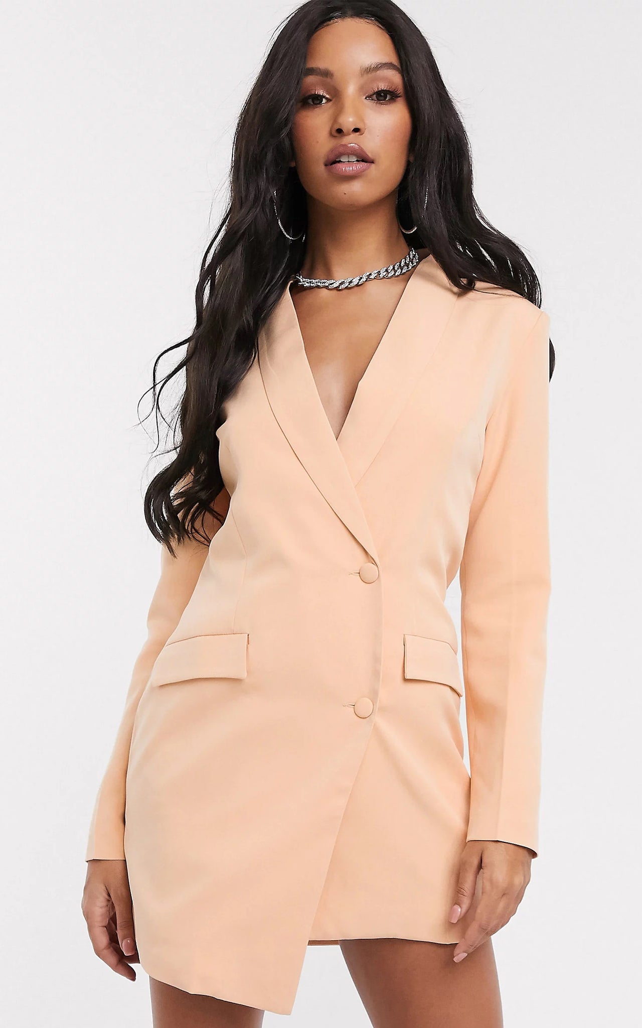 Stone Tux Two Covered Button Blazer Dress