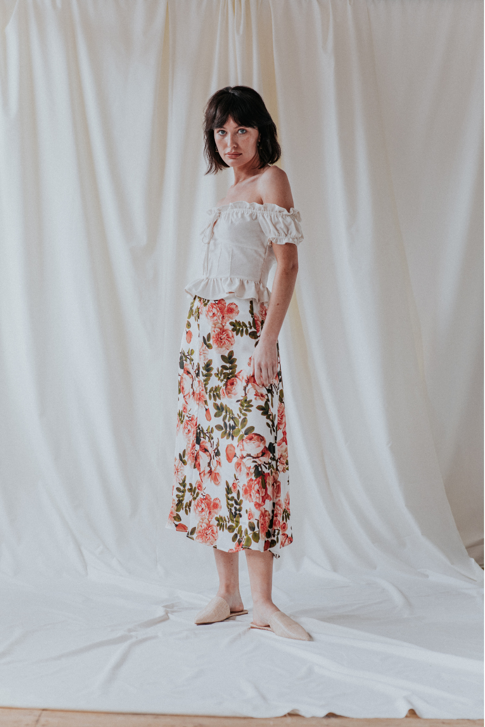 Floral Midi Slip Skirt With Side Slits