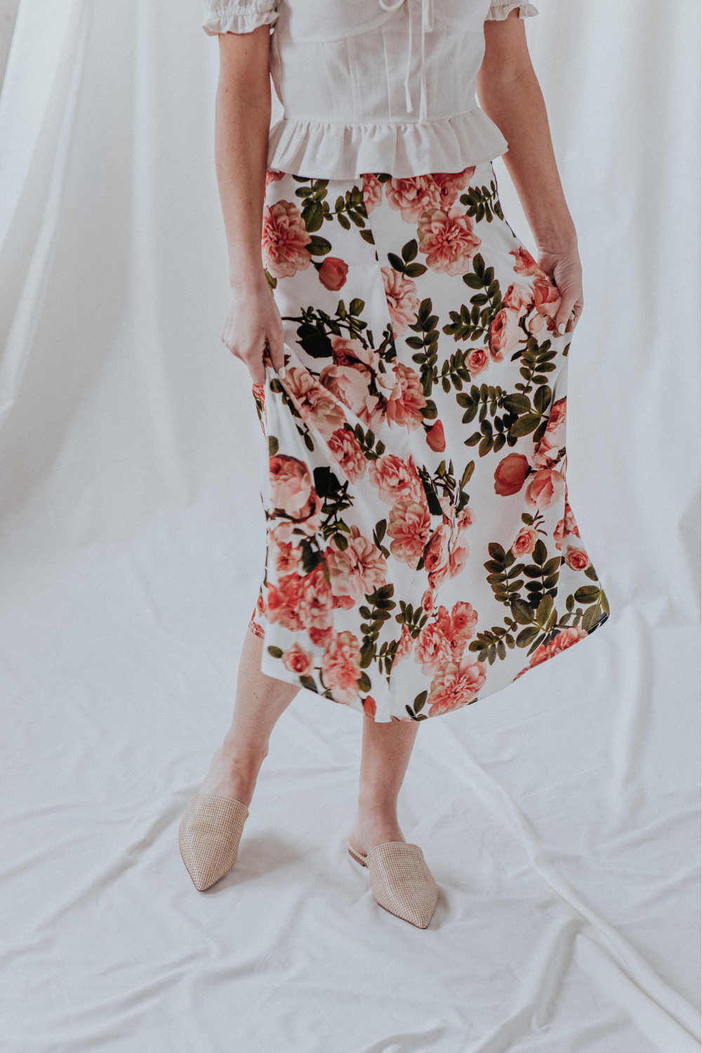 Floral Midi Slip Skirt With Side Slits