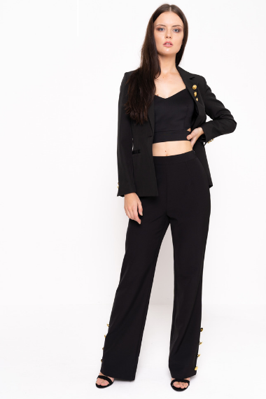 Wide Leg Trouser With Gold Button Detail