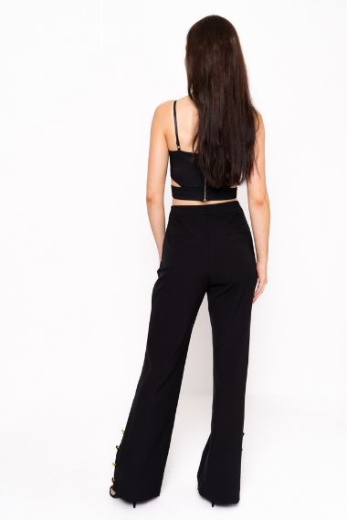 Wide Leg Trouser With Gold Button Detail