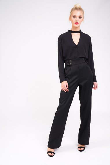 black high waisted lace up trouser full view