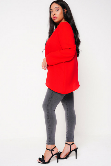 UNIQUE21 HERO Red Wrap Around Blouse