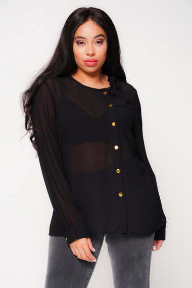 UNIQUE21 HERO Black Pussybow Neck Blouse