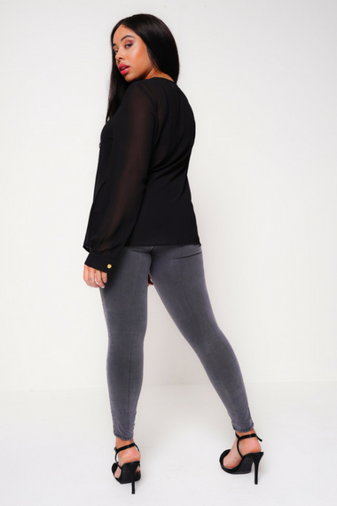 UNIQUE21 HERO Black Pussybow Neck Blouse